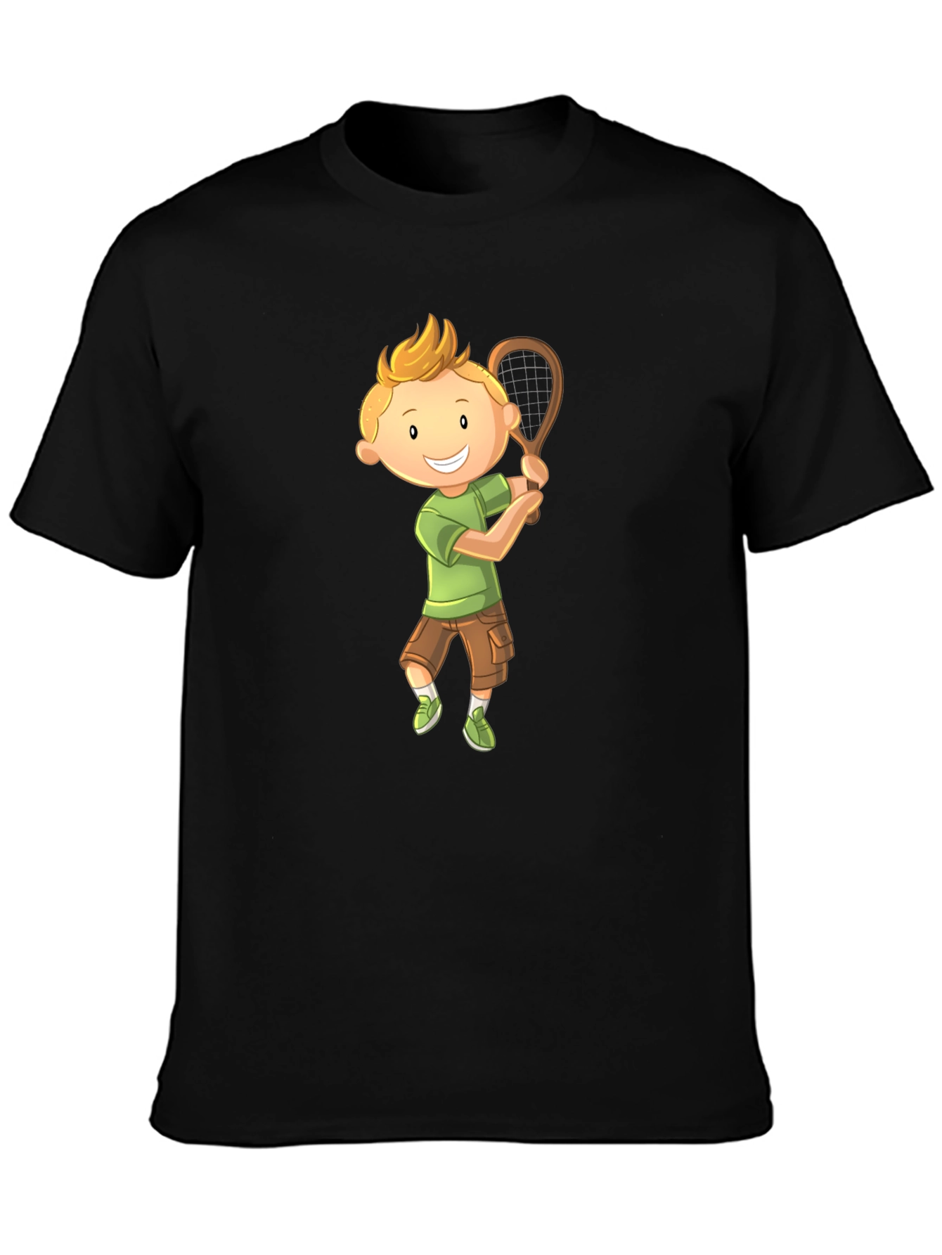 Cartoon Boy Playing Tennis Graphic T-Shirt