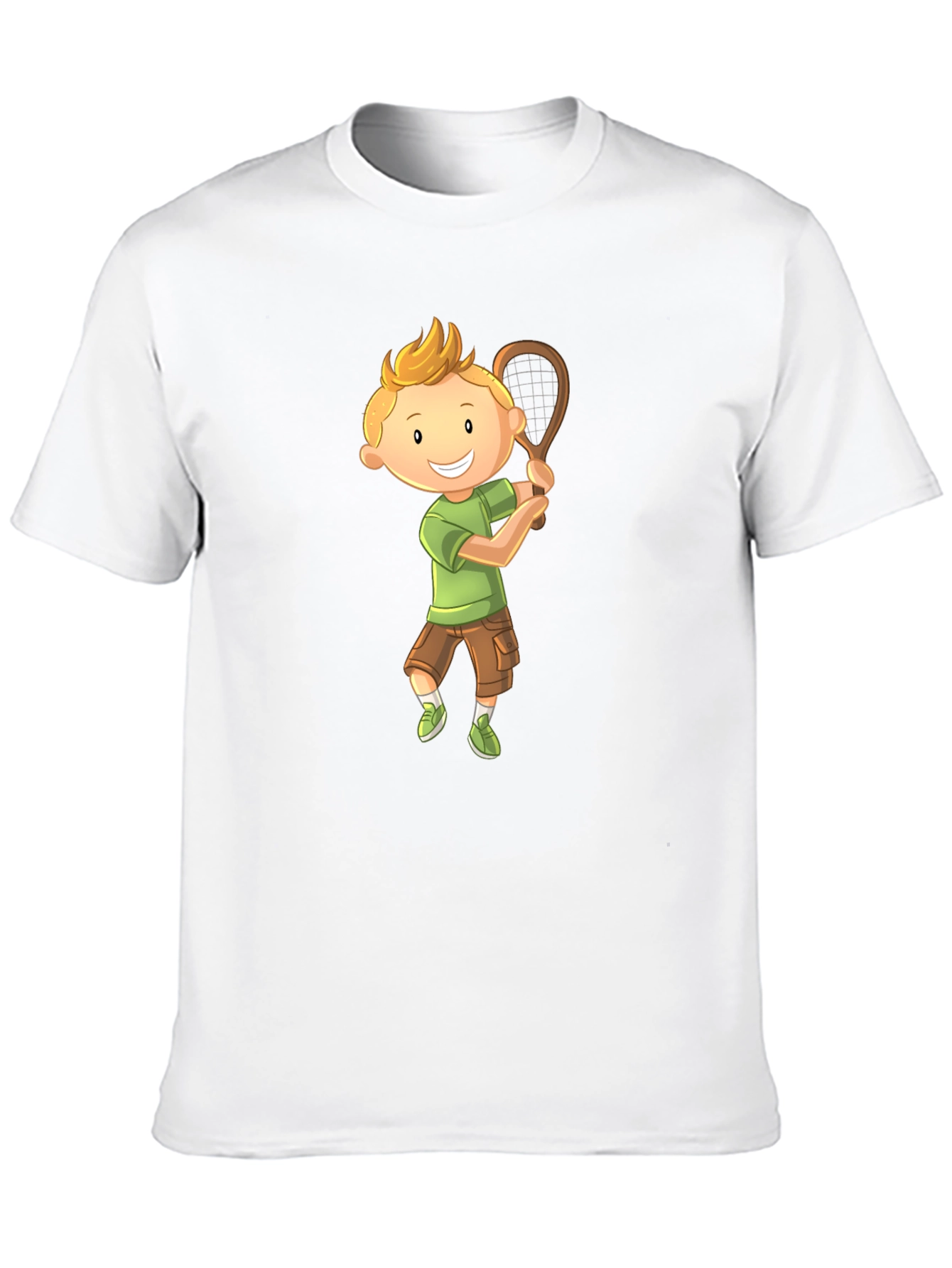 Cartoon Boy Playing Tennis Graphic T-Shirt