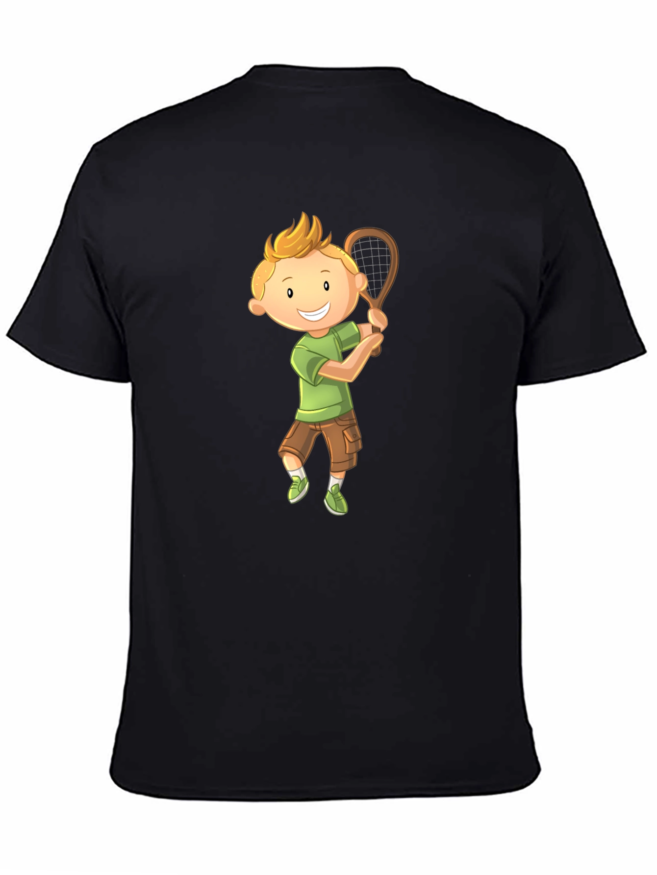 Cartoon Boy Playing Tennis Graphic T-Shirt