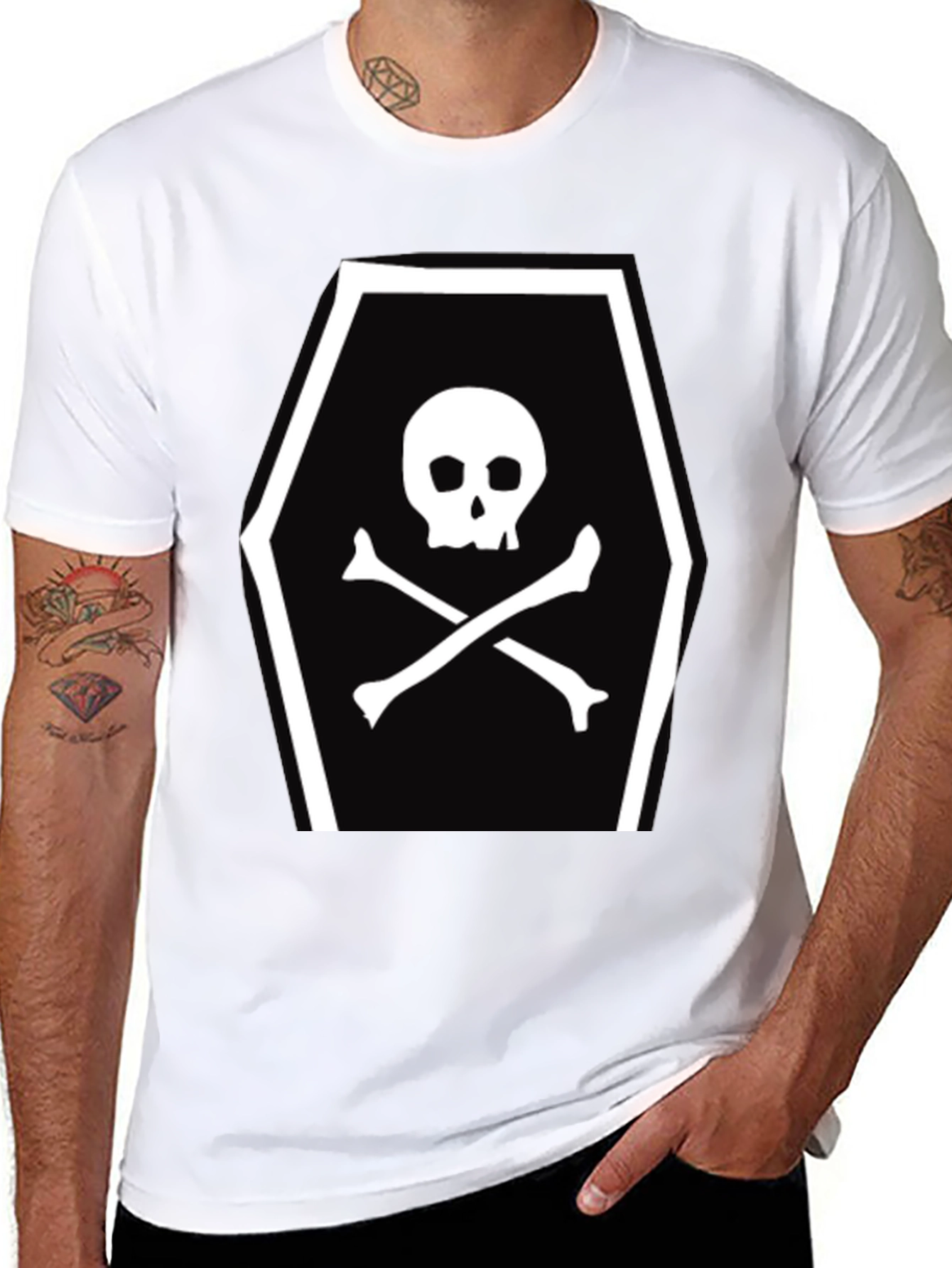 Skull and Crossbones Coffin Graphic Tee - Black