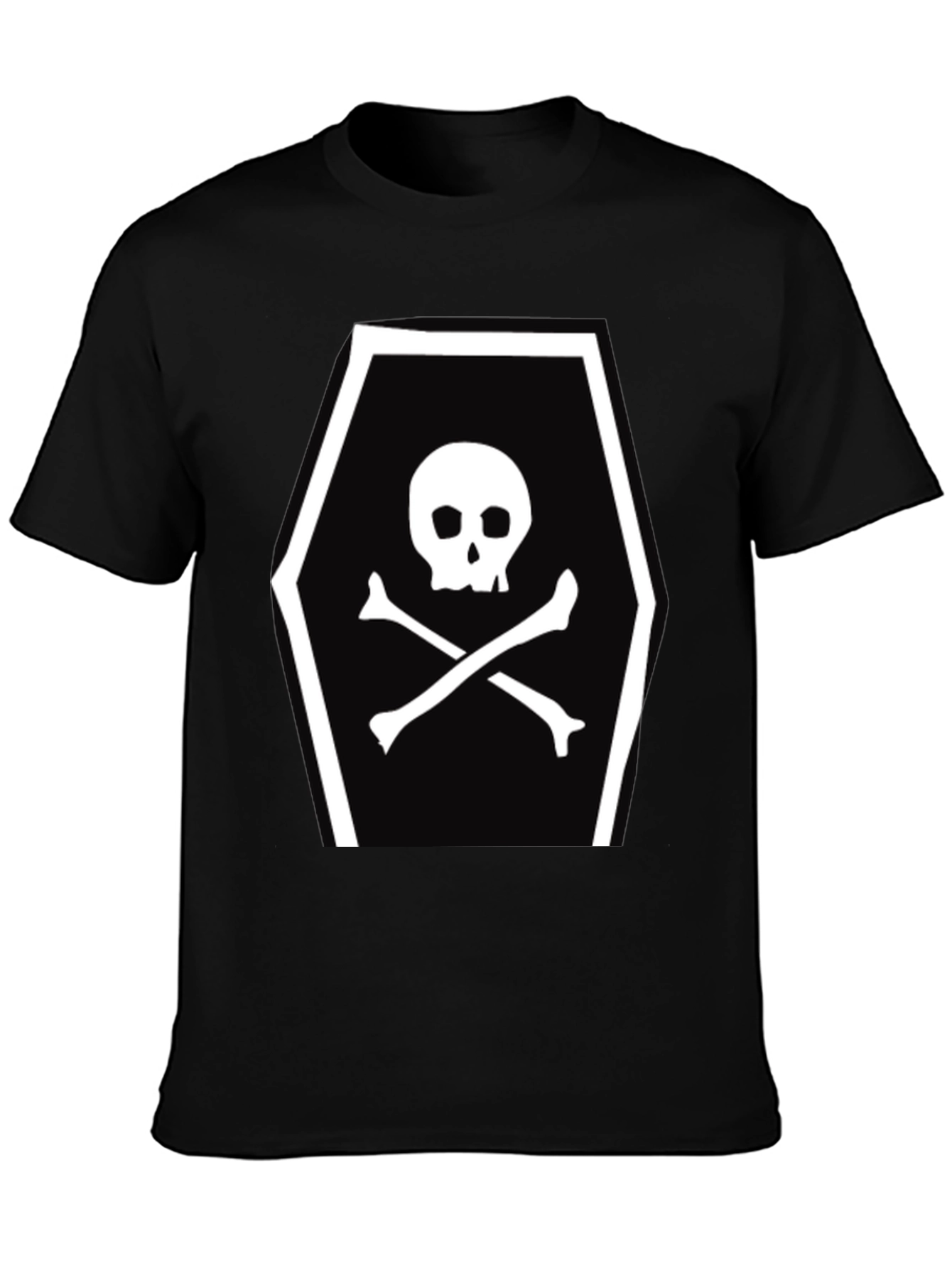 Skull and Crossbones Coffin Graphic Tee - Black