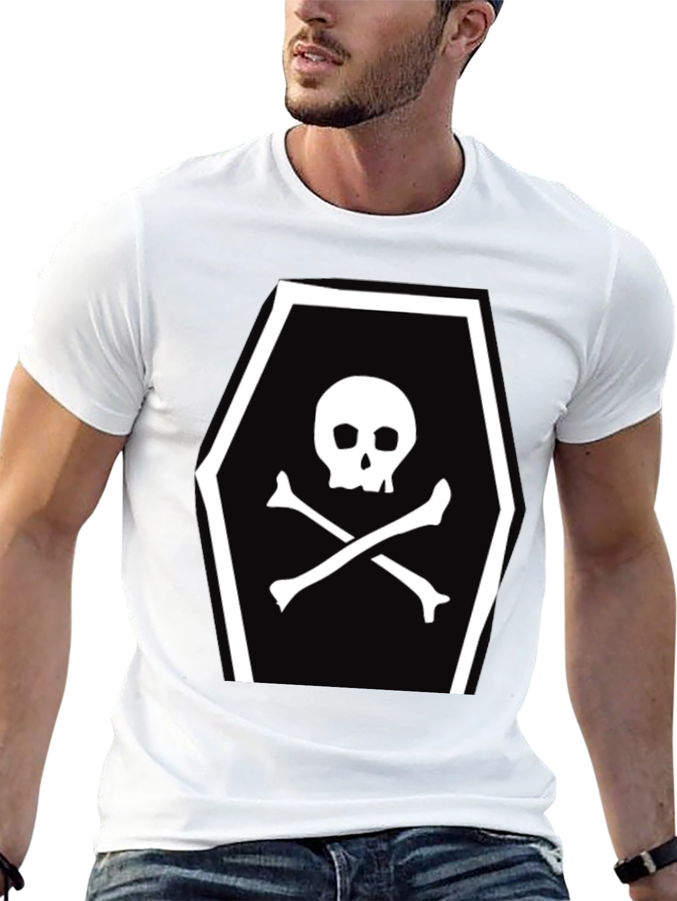 Skull and Crossbones Coffin Graphic Tee - Black