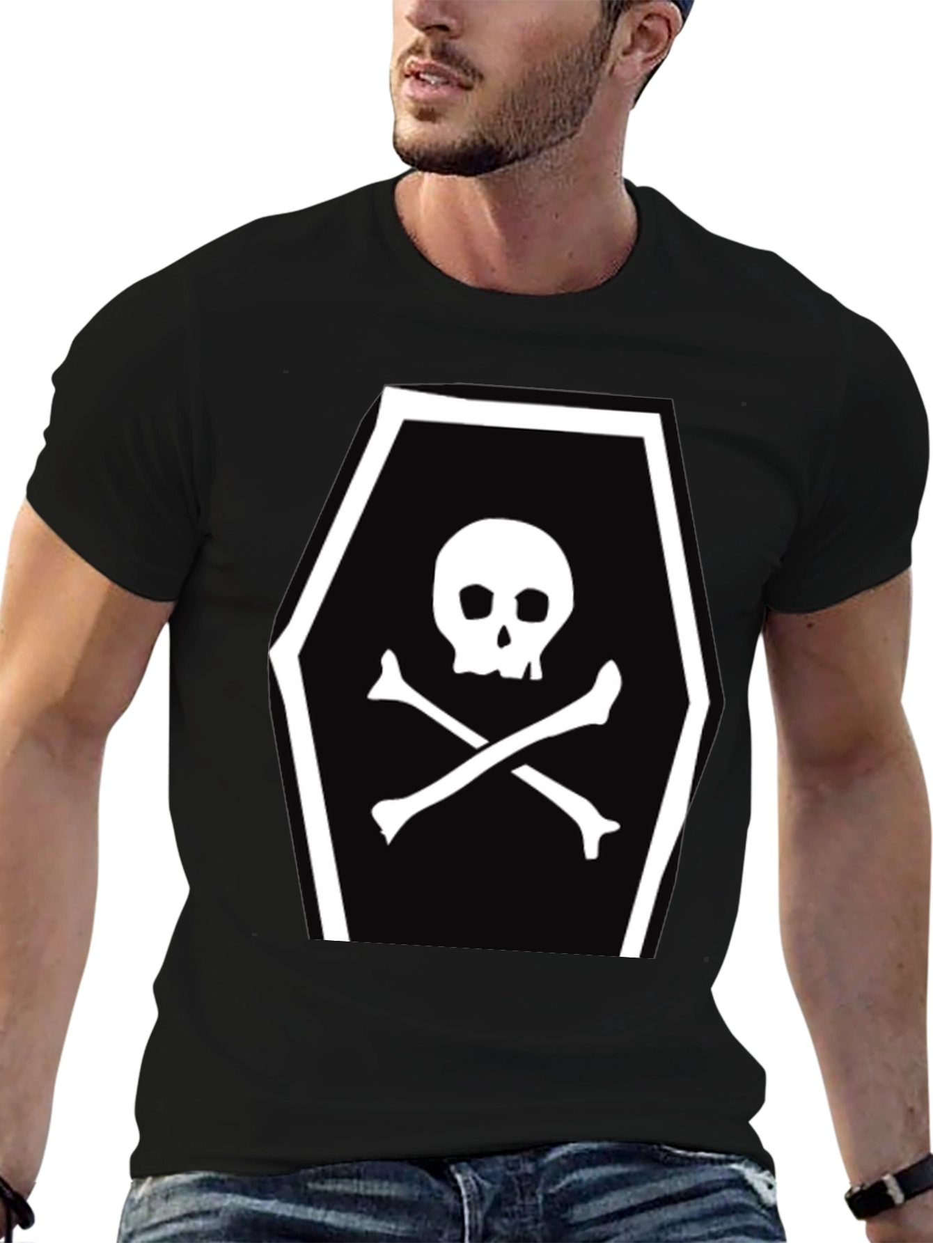 Skull and Crossbones Coffin Graphic Tee - Black