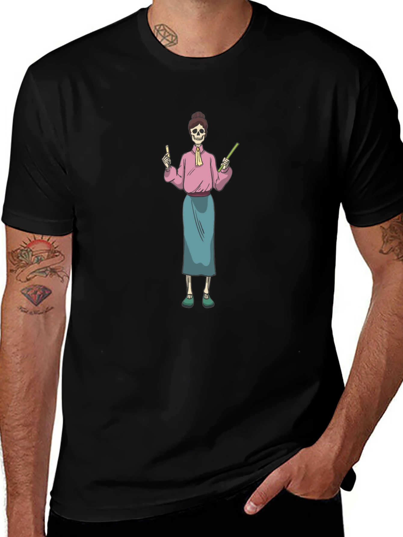 Skeleton Teacher Graphic T-Shirt