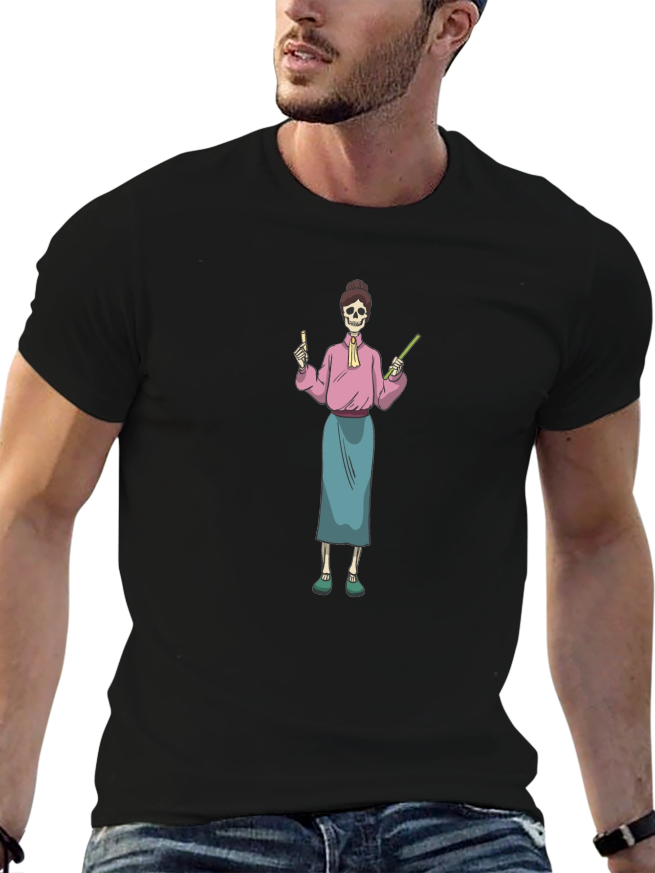 Skeleton Teacher Graphic T-Shirt