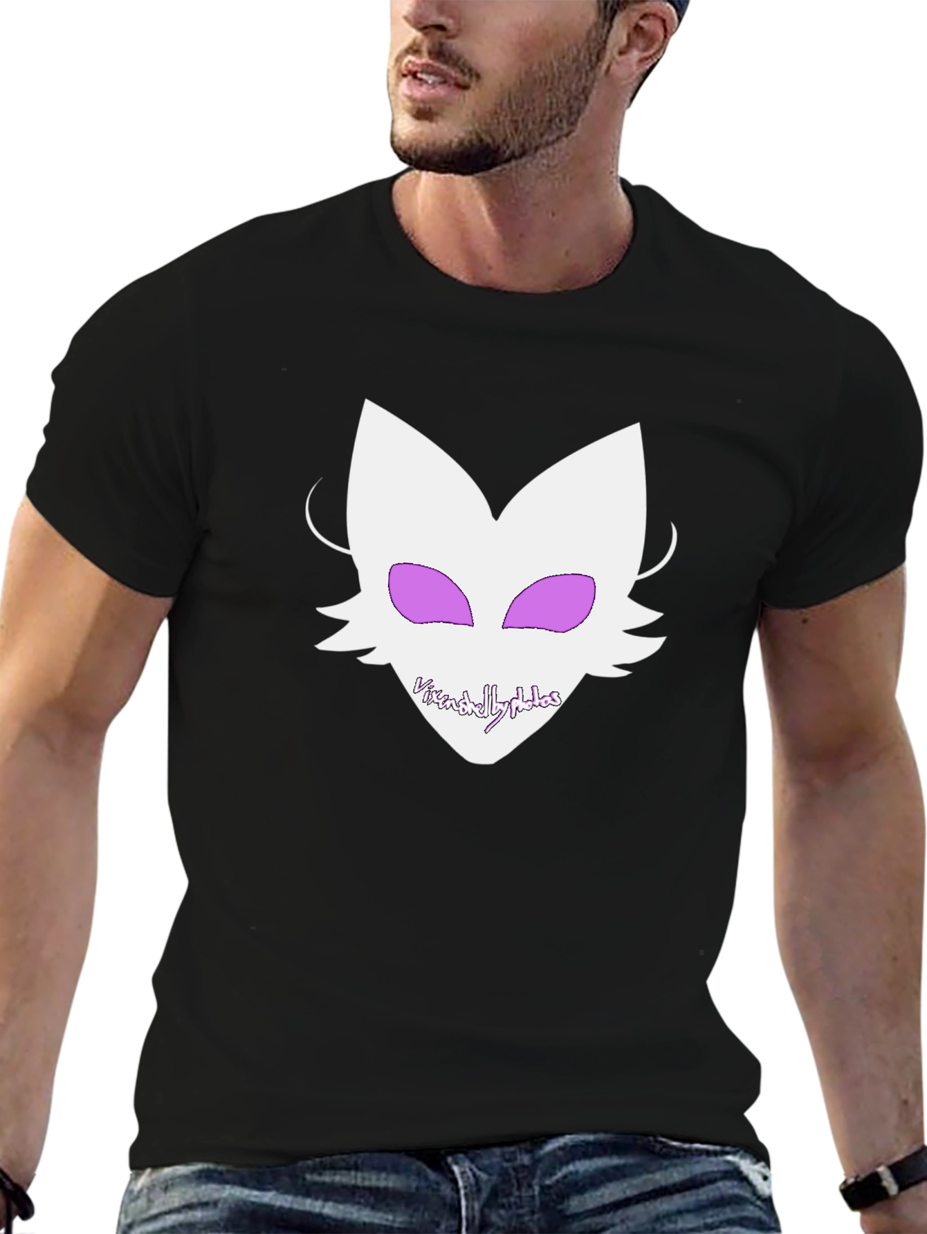 Graphic Tee - White Fox Design on Black Shirt