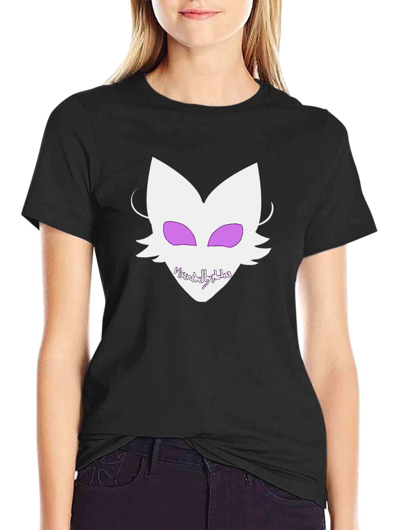 Graphic Tee - White Fox Design on Black Shirt