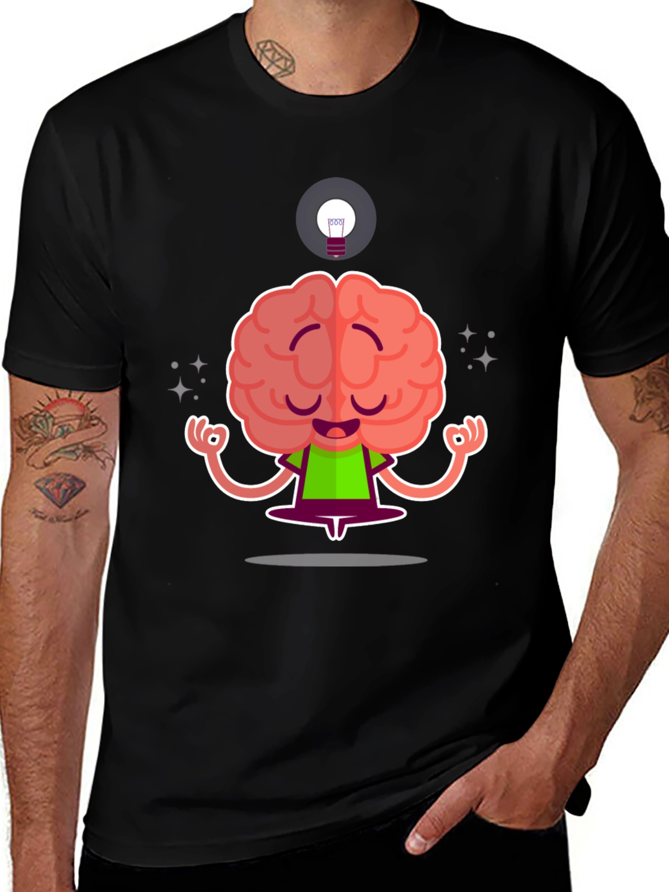Zen Brain Black T-Shirt - Meditating Mind