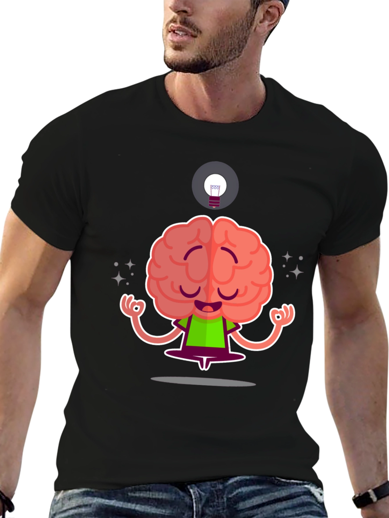 Zen Brain Black T-Shirt - Meditating Mind