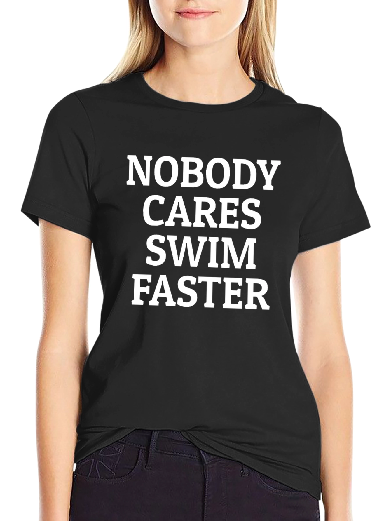 Nobody Cares Swim Faster Black T-Shirt