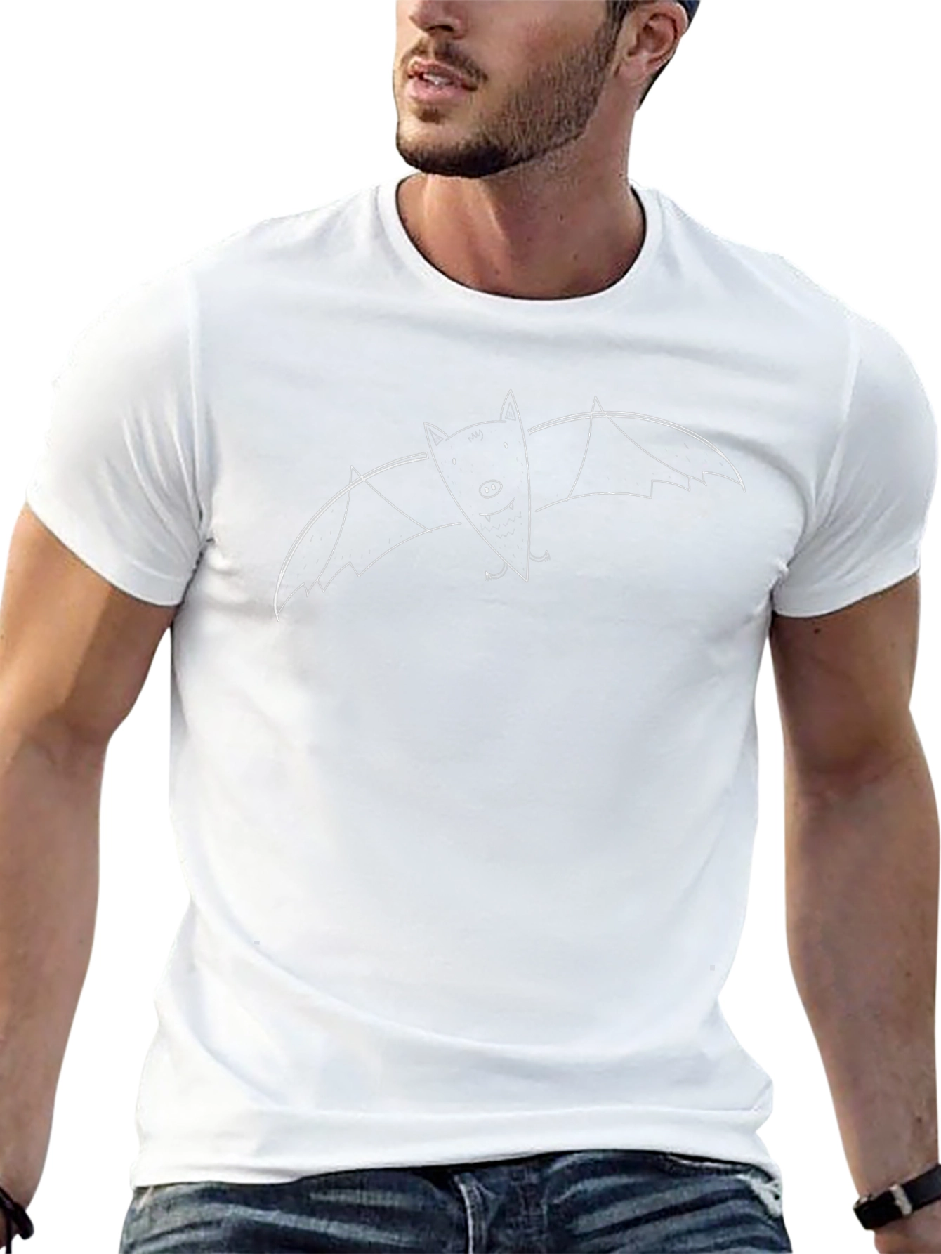 Mens Black T-Shirt with Bat Graphic