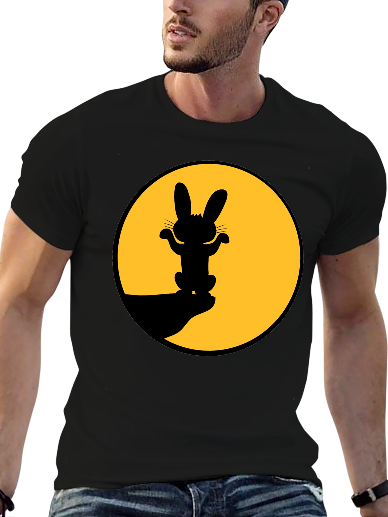 Rabbit Silhouette Graphic Tee - Black Cotton Blend Shirt