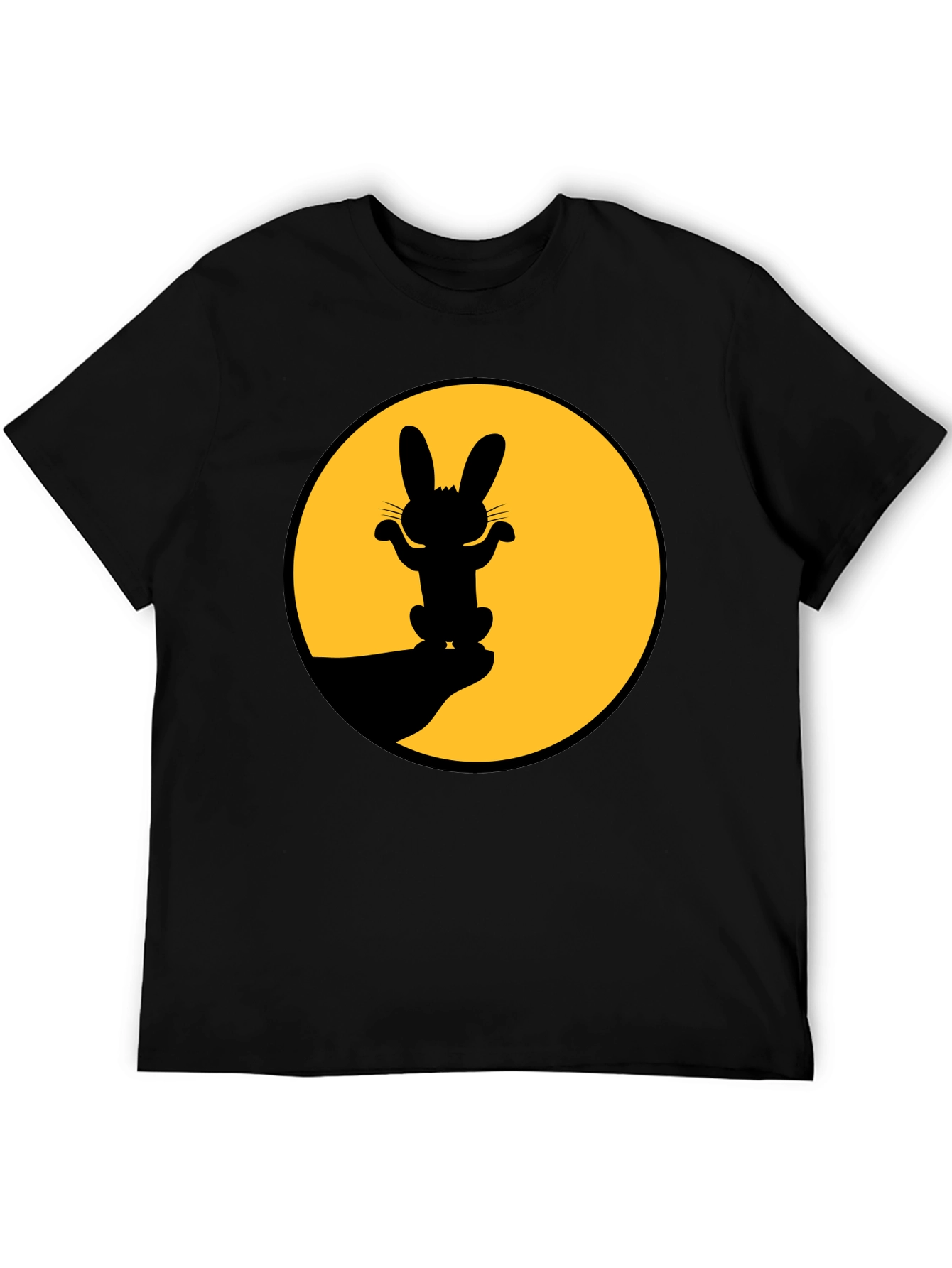 Rabbit Silhouette Graphic Tee - Black Cotton Blend Shirt