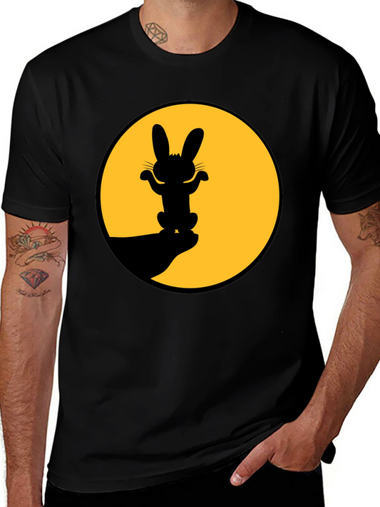 Rabbit Silhouette Graphic Tee - Black Cotton Blend Shirt