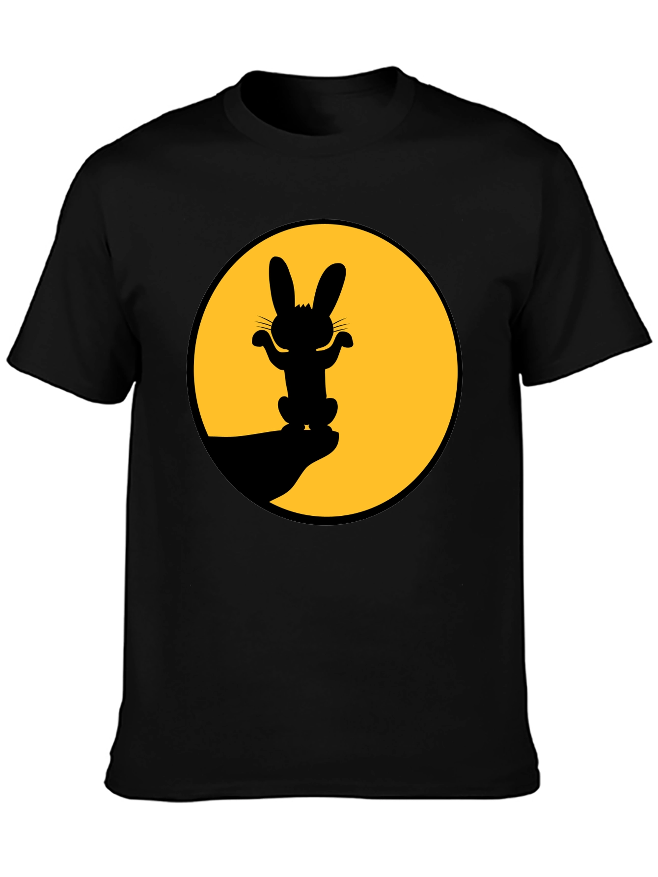 Rabbit Silhouette Graphic Tee - Black Cotton Blend Shirt
