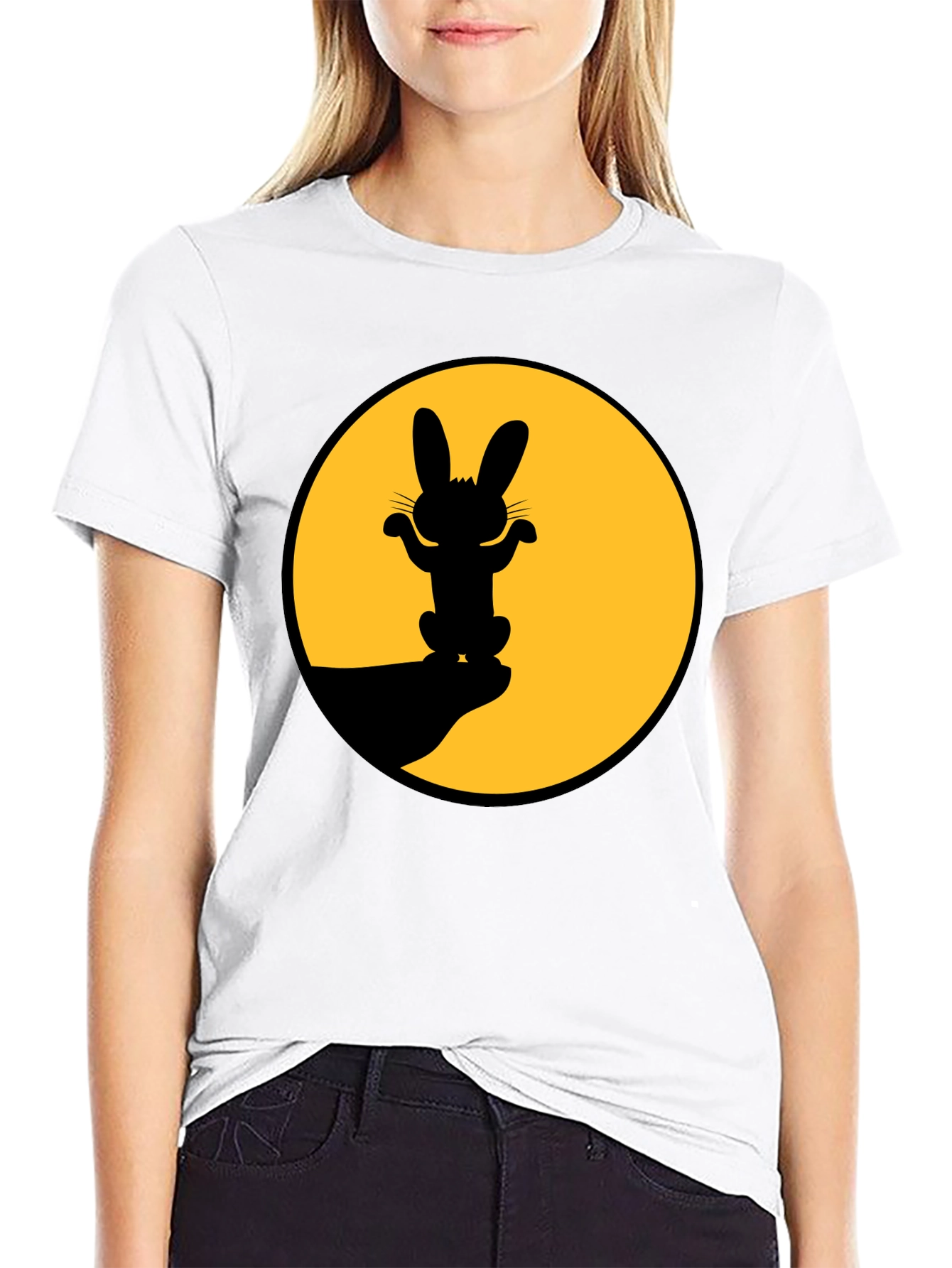 Rabbit Silhouette Graphic Tee - Black Cotton Blend Shirt