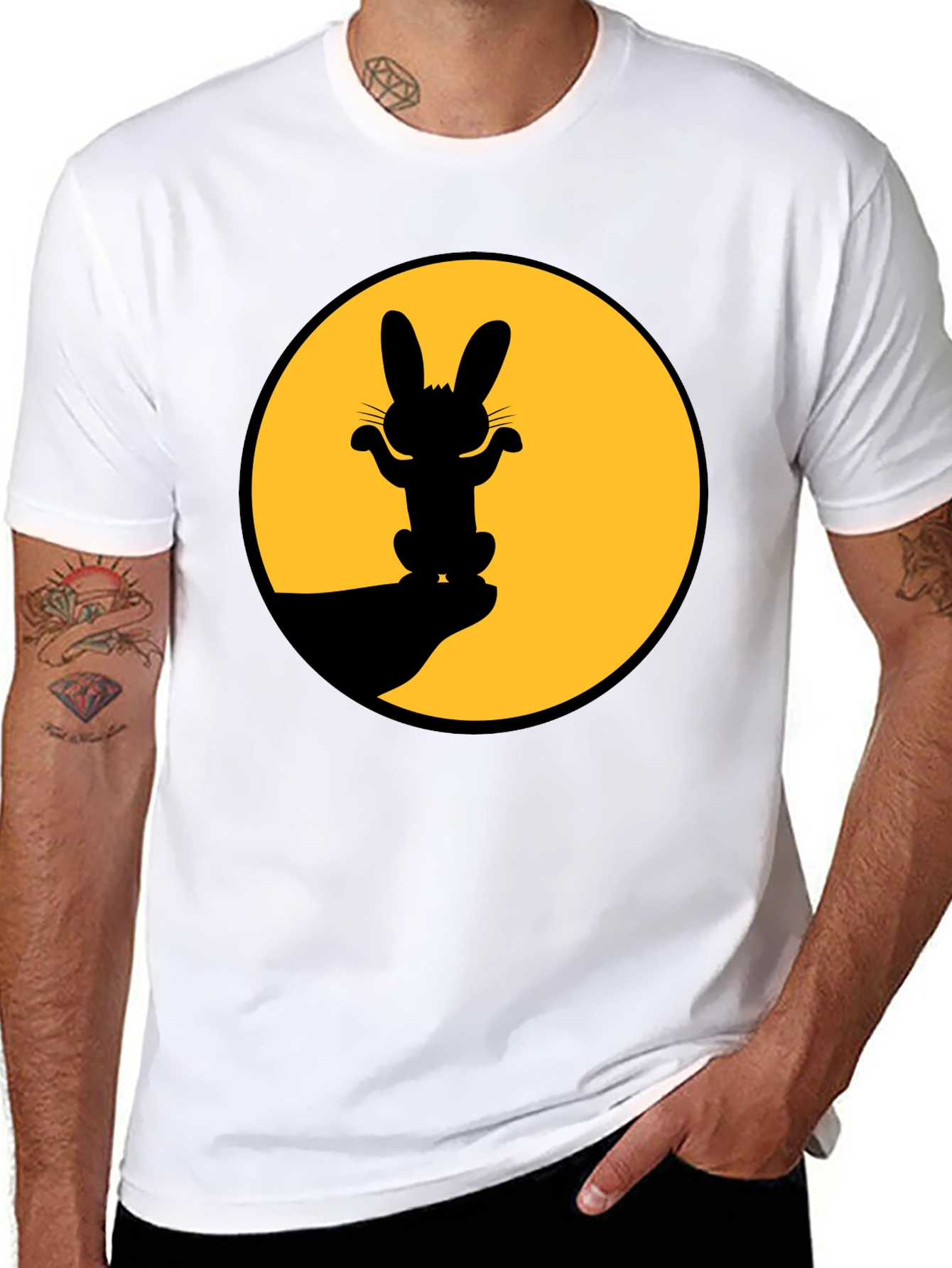 Rabbit Silhouette Graphic Tee - Black Cotton Blend Shirt