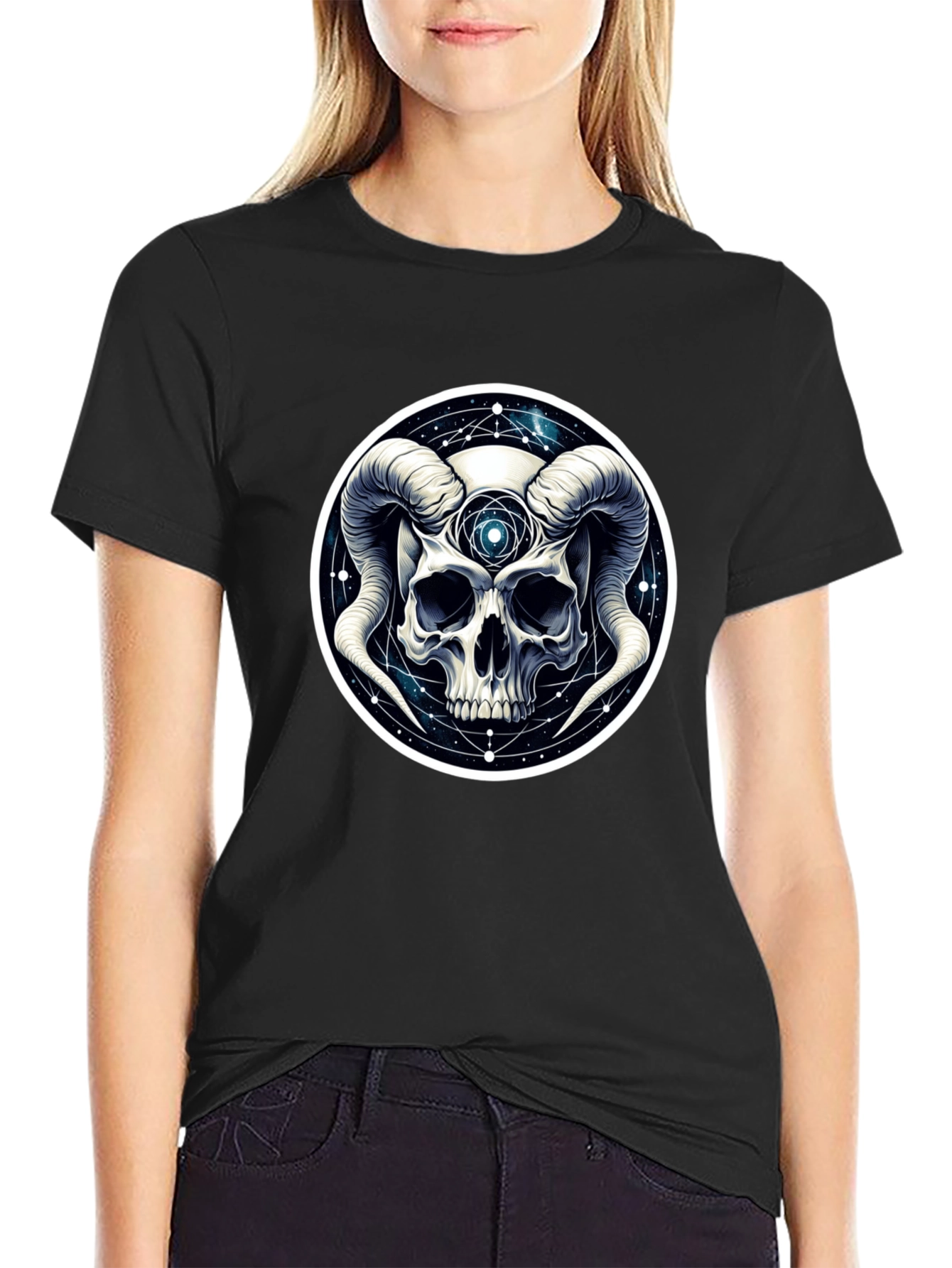 Occult Skull Graphic T-Shirt - Black Cotton Tee