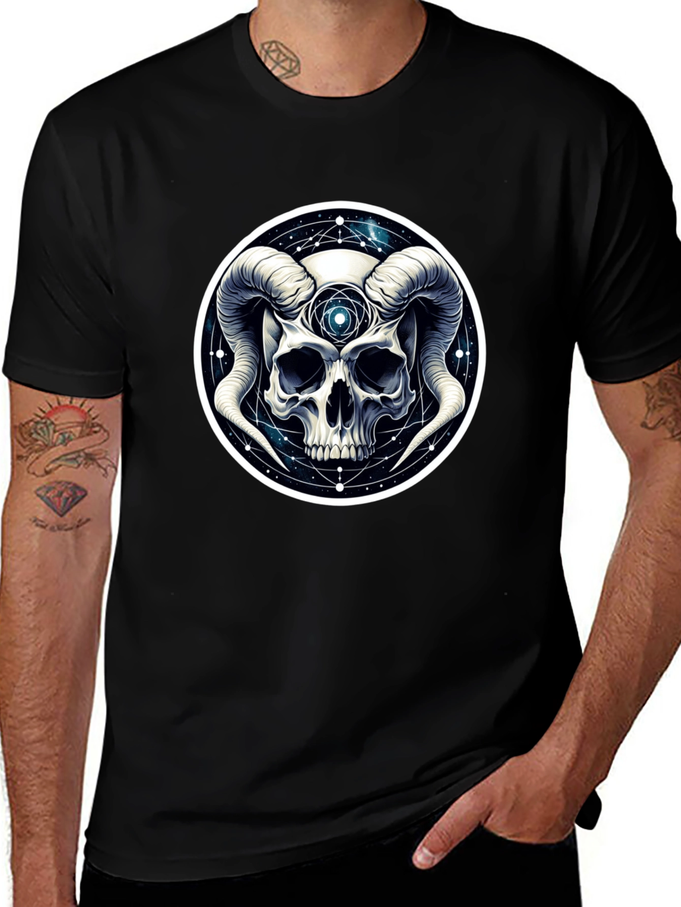 Occult Skull Graphic T-Shirt - Black Cotton Tee