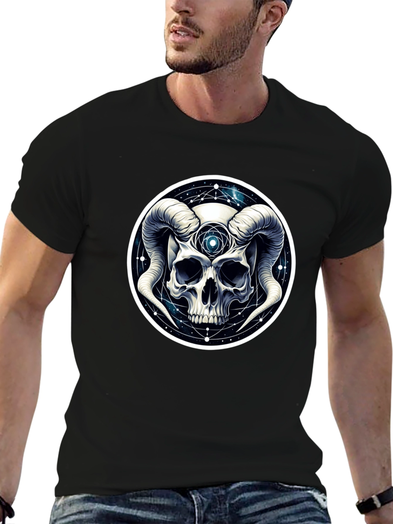Occult Skull Graphic T-Shirt - Black Cotton Tee