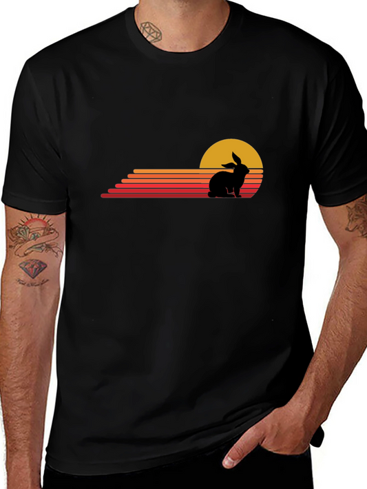 Retro Rabbit Sunset Graphic Tee - Black