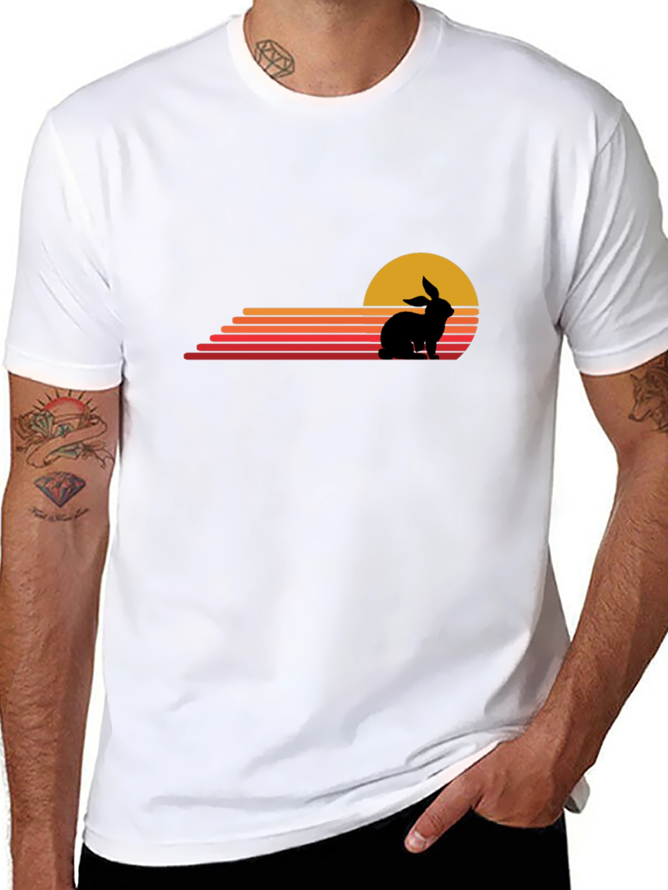 Retro Rabbit Sunset Graphic Tee - Black