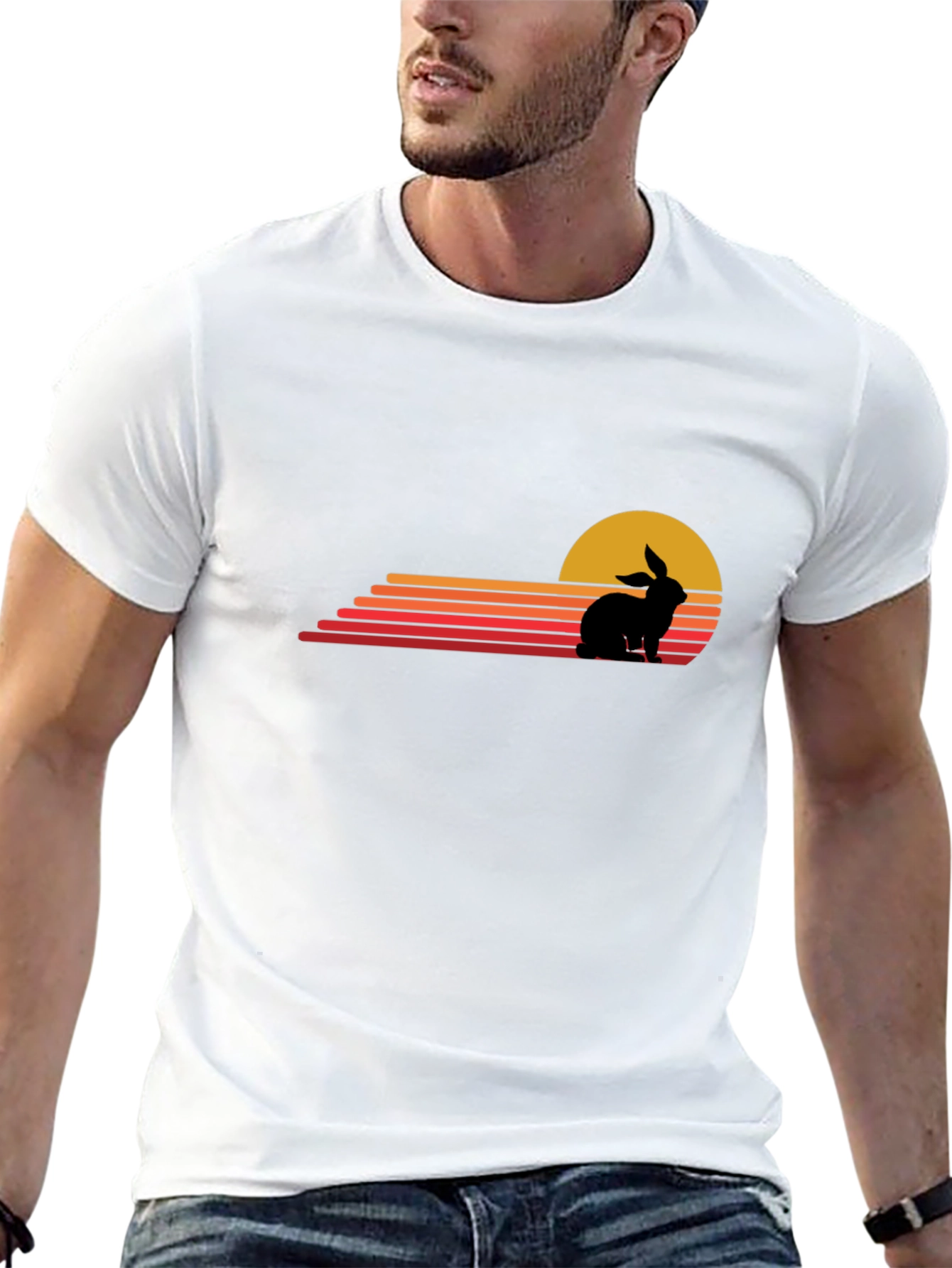 Retro Rabbit Sunset Graphic Tee - Black