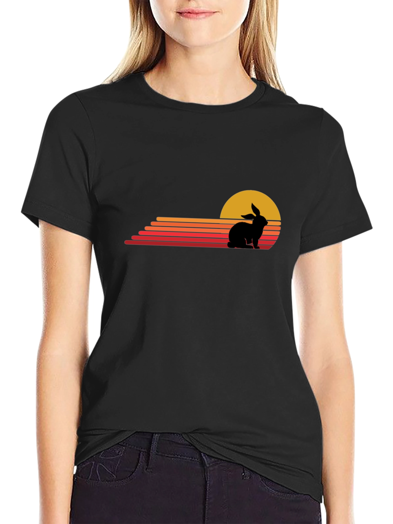 Retro Rabbit Sunset Graphic Tee - Black