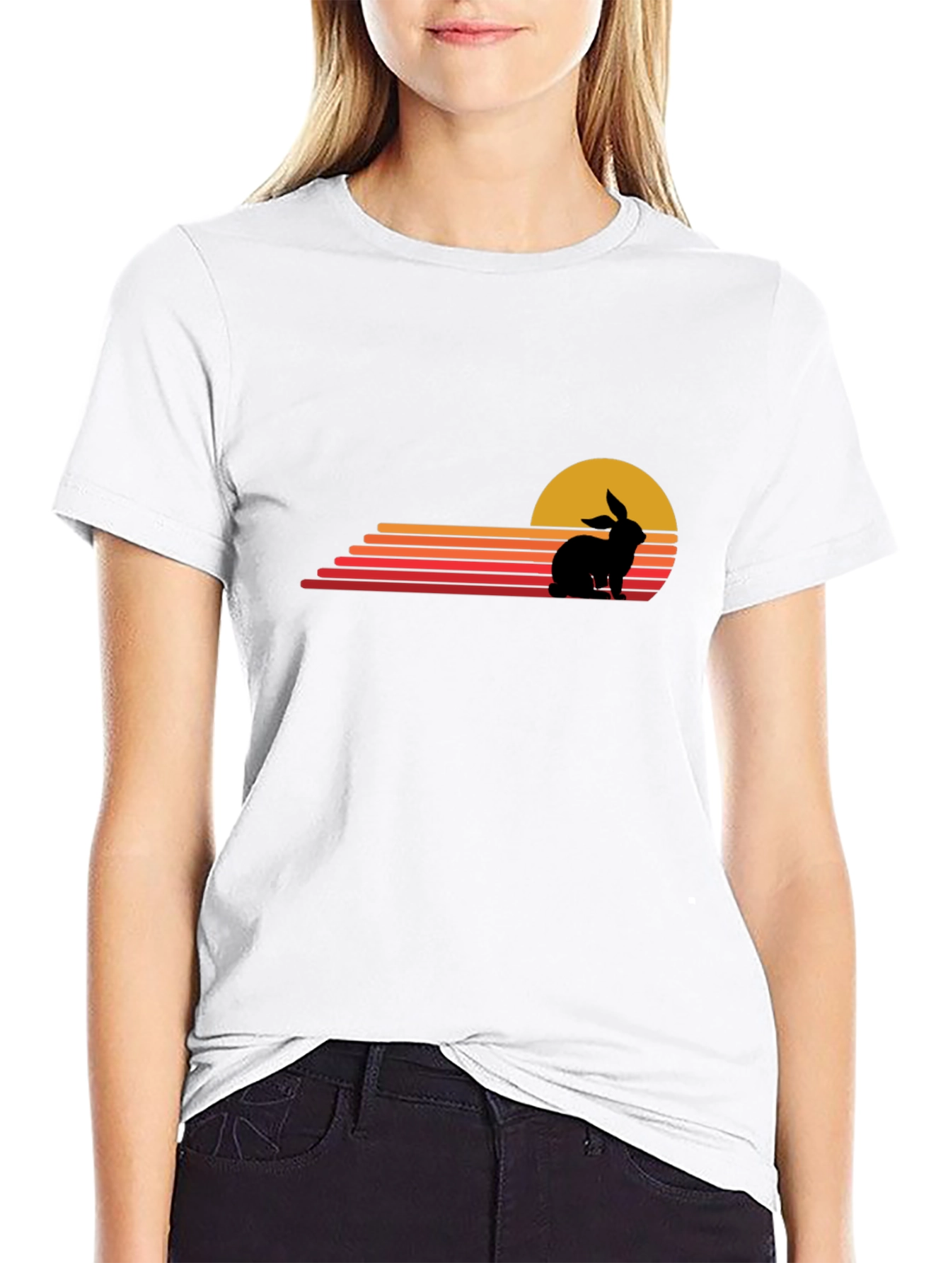 Retro Rabbit Sunset Graphic Tee - Black