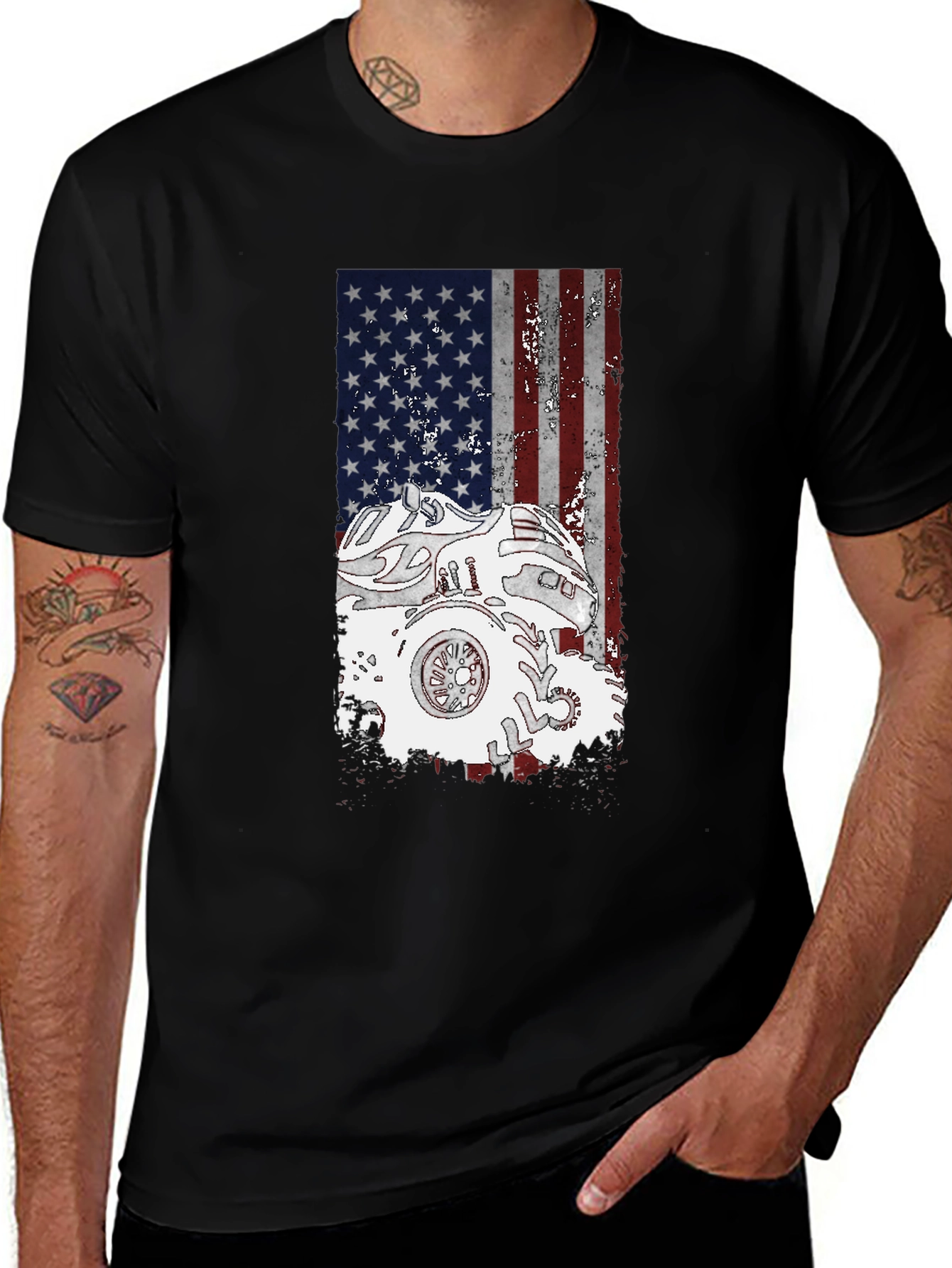 Monster Truck American Flag Graphic T-Shirt