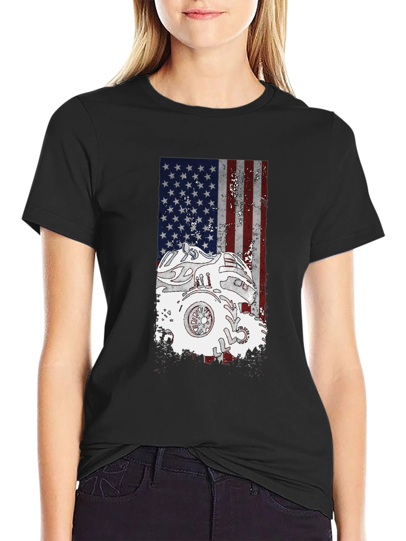 Monster Truck American Flag Graphic T-Shirt