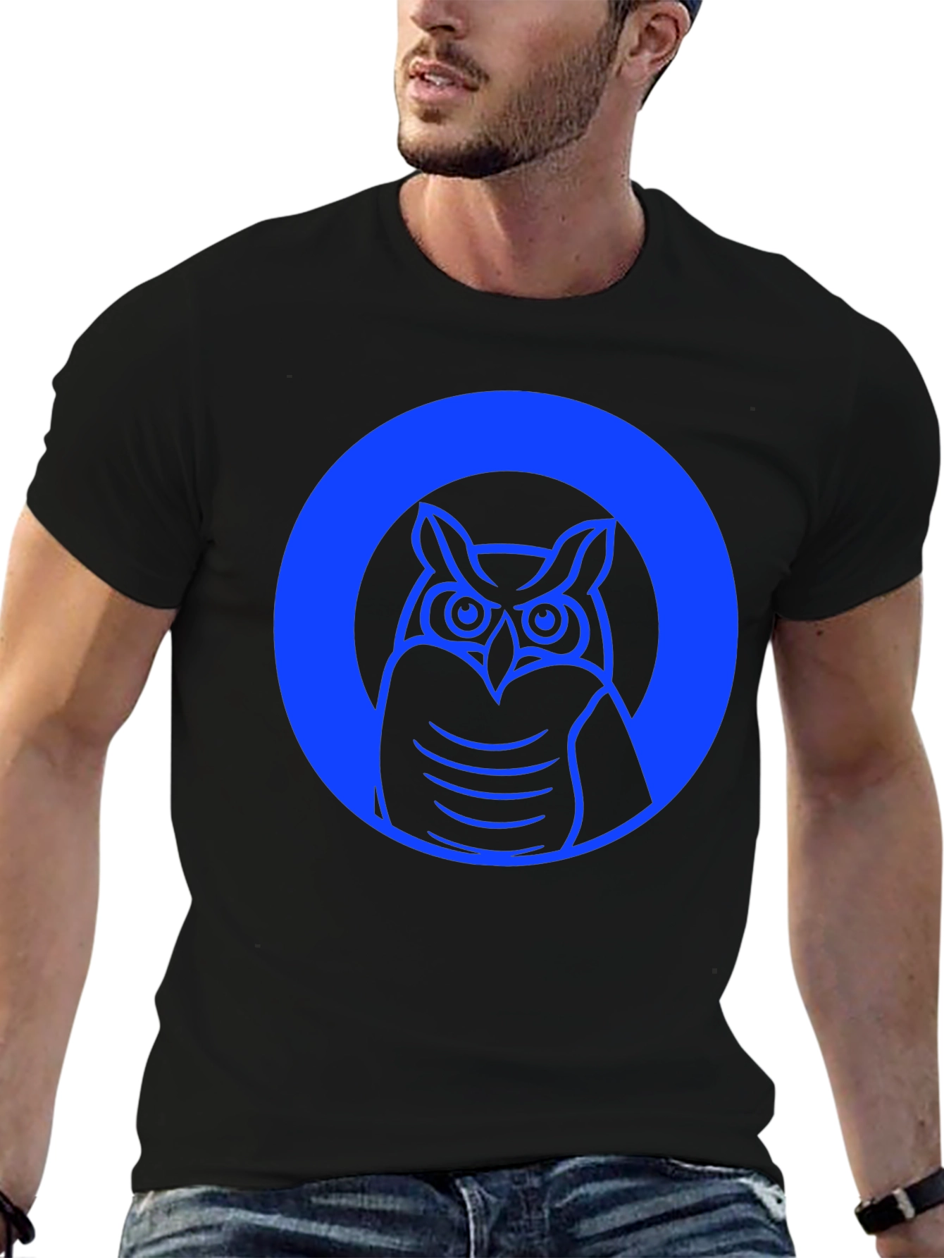 Owl Graphic Tee - Black Cotton Casual Shirt
