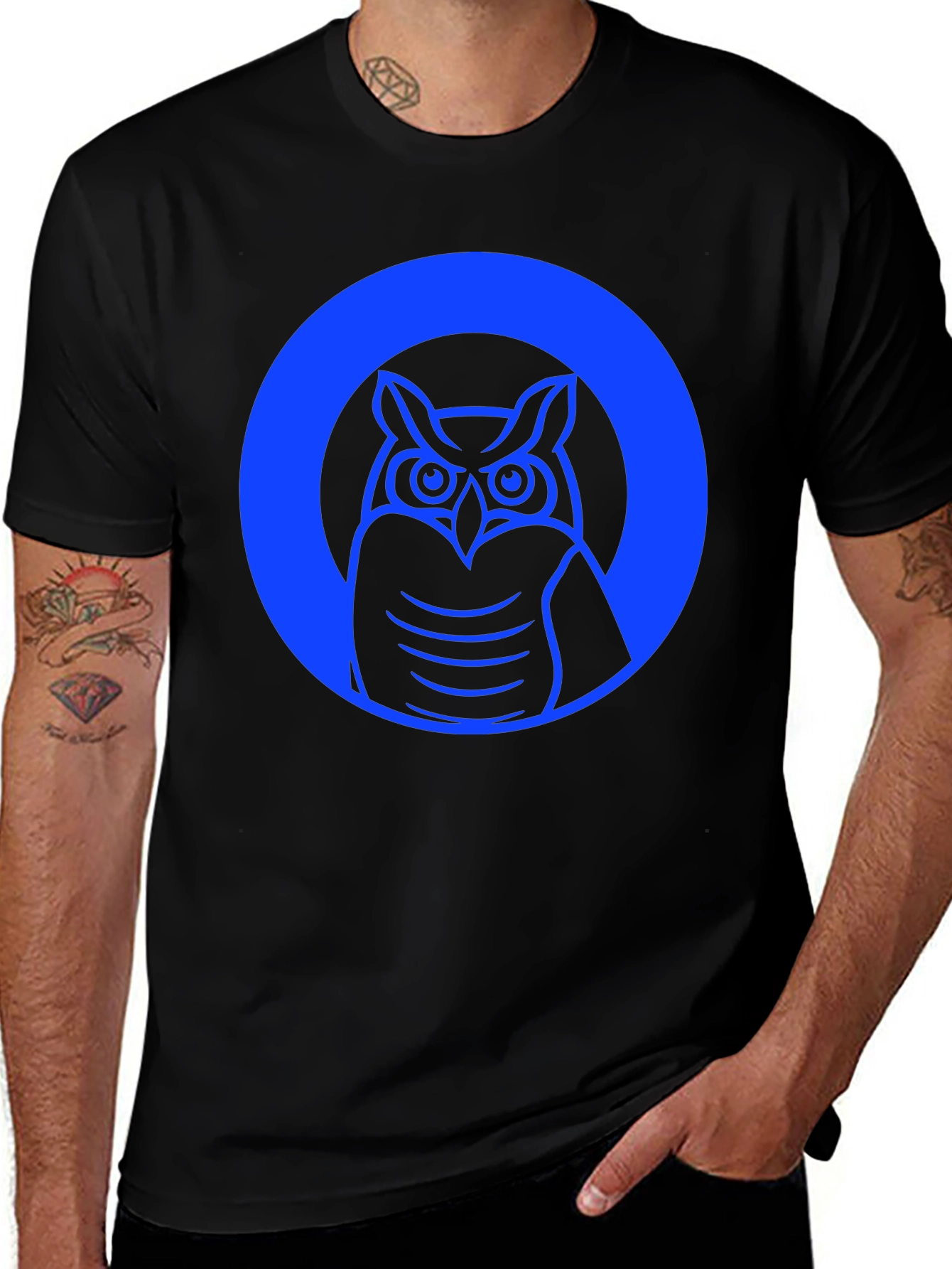 Owl Graphic Tee - Black Cotton Casual Shirt