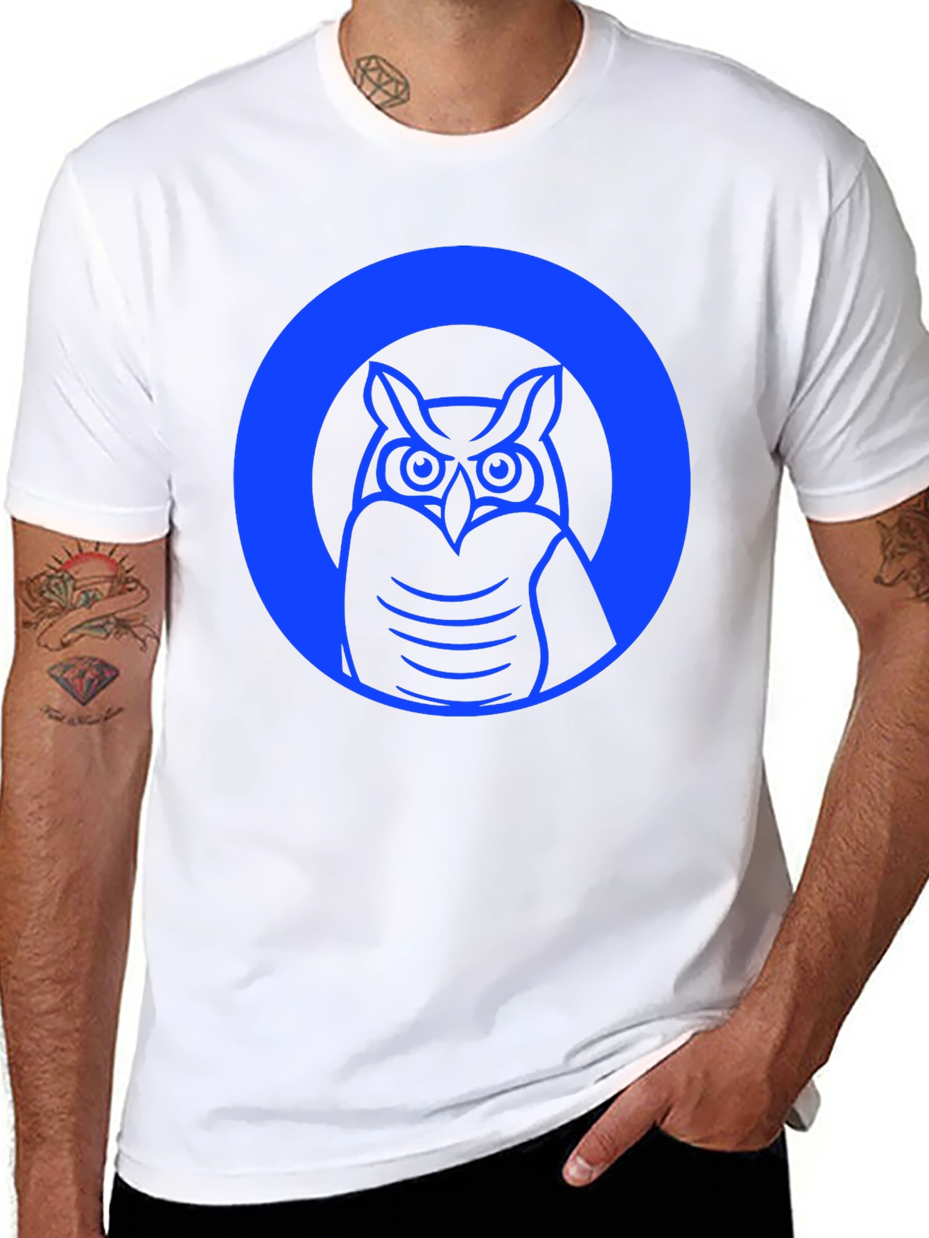 Owl Graphic Tee - Black Cotton Casual Shirt