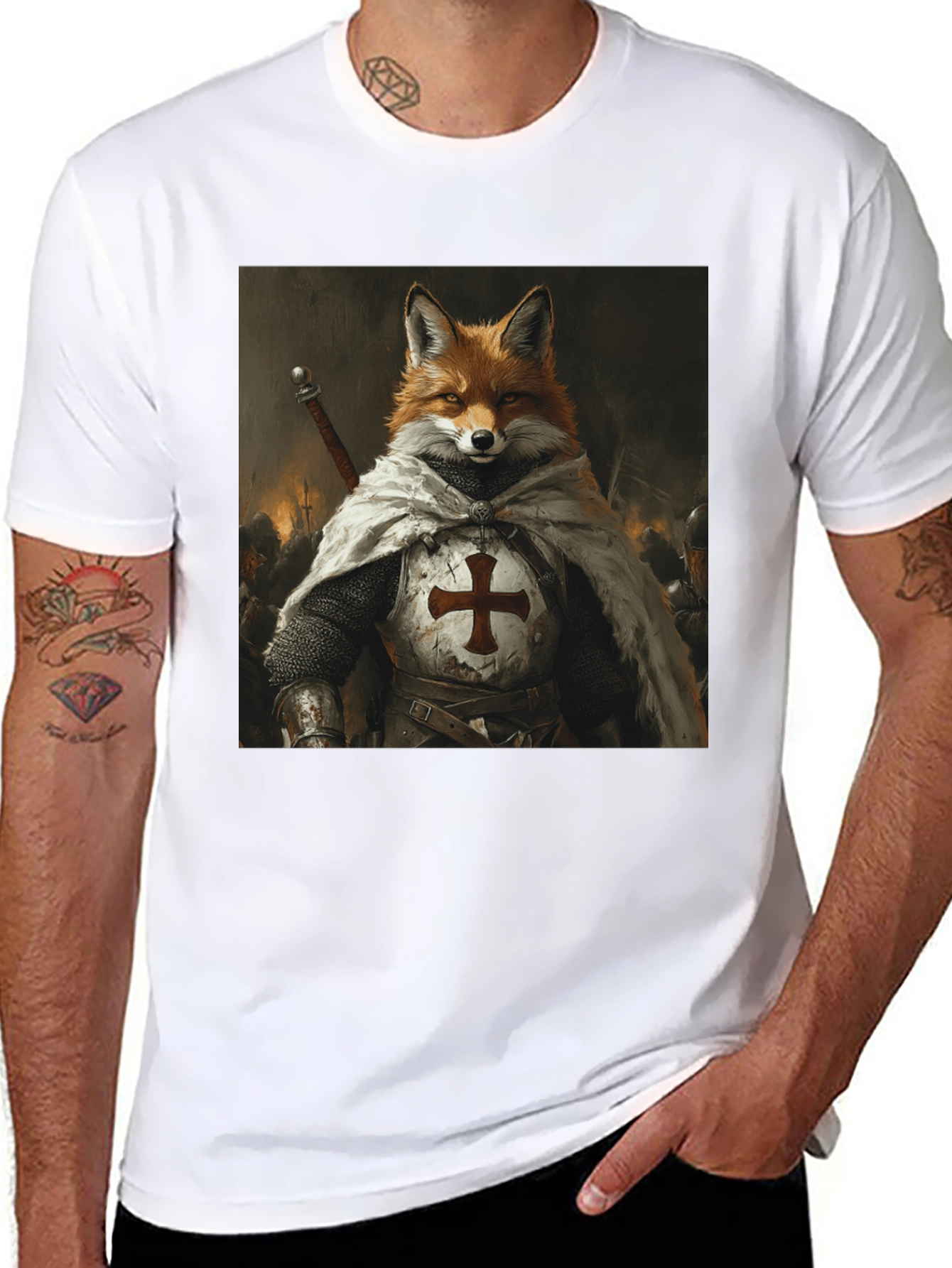 Fox Knight Graphic Tee - Medieval Style