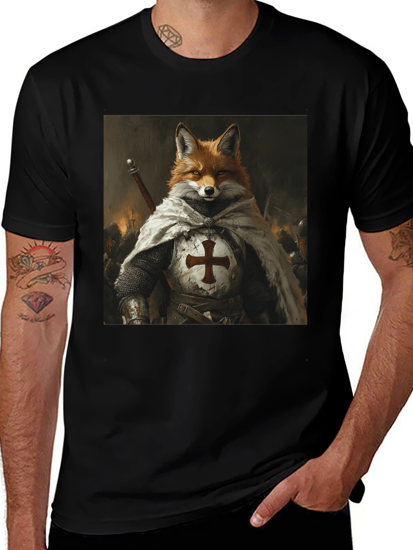 Fox Knight Graphic Tee - Medieval Style