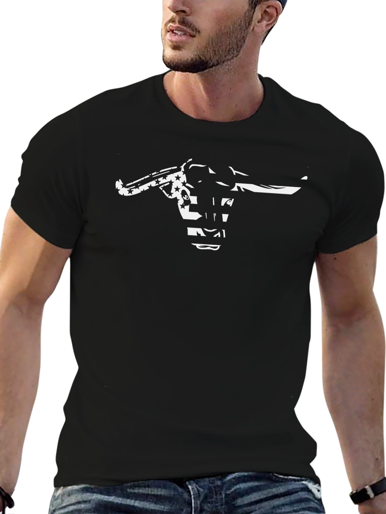 American Flag Bull Skull Graphic T-Shirt