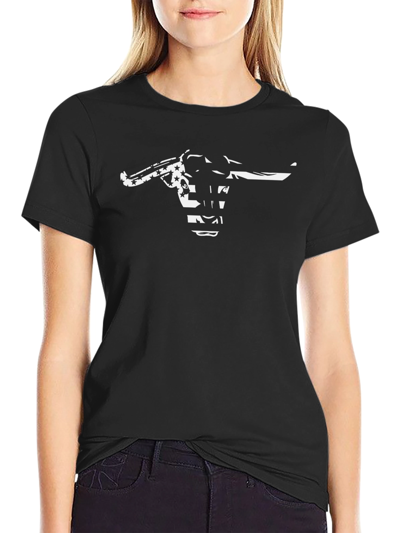 American Flag Bull Skull Graphic T-Shirt