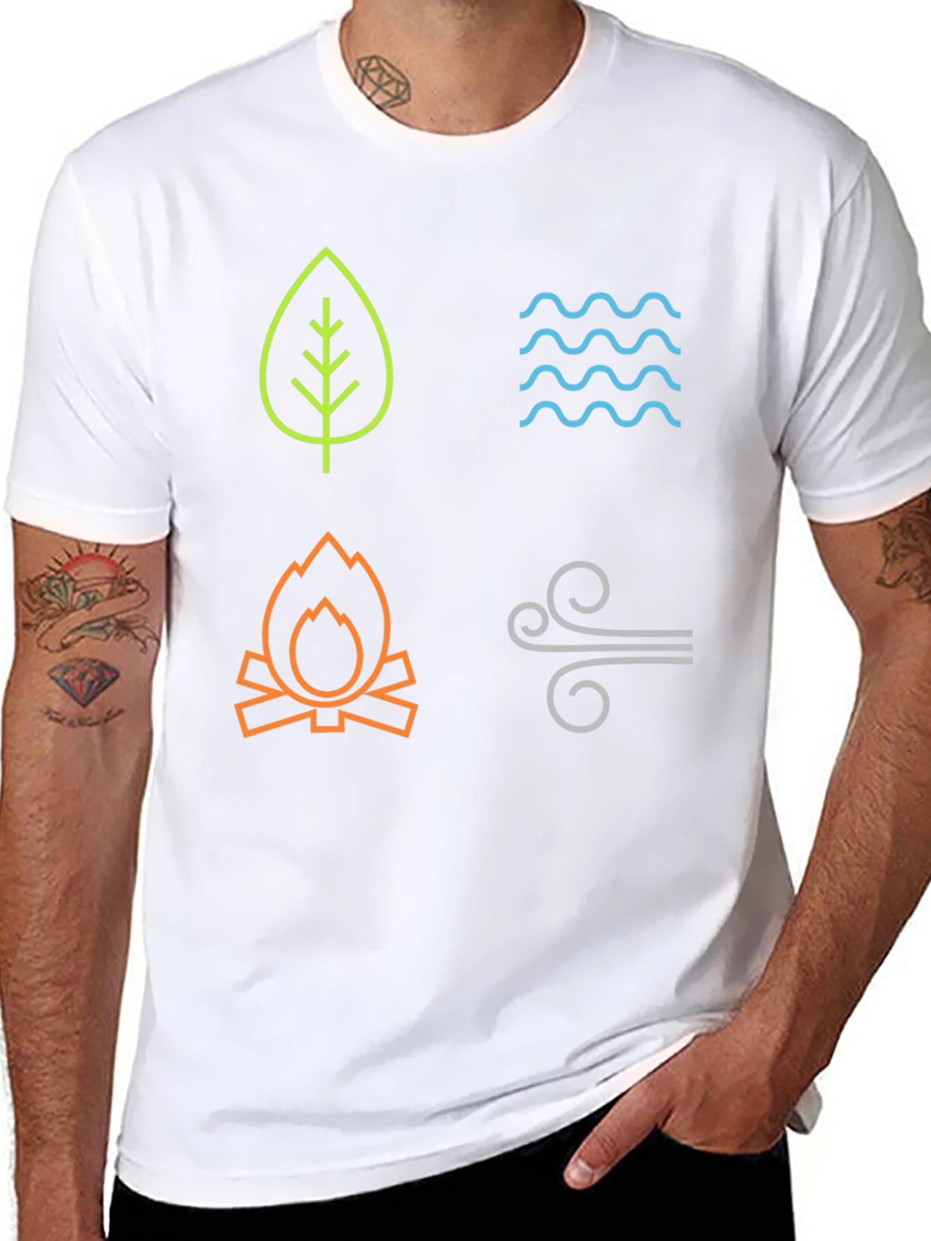 Four Elements Graphic T-Shirt - Earth Water Fire Air