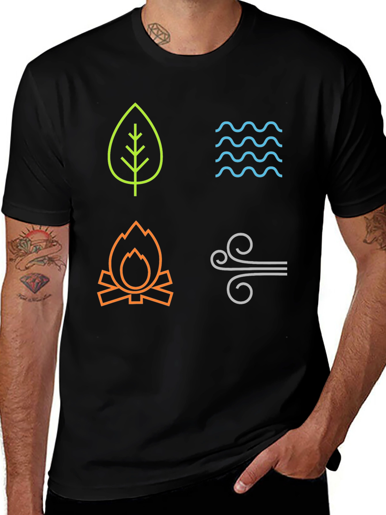 Four Elements Graphic T-Shirt - Earth Water Fire Air