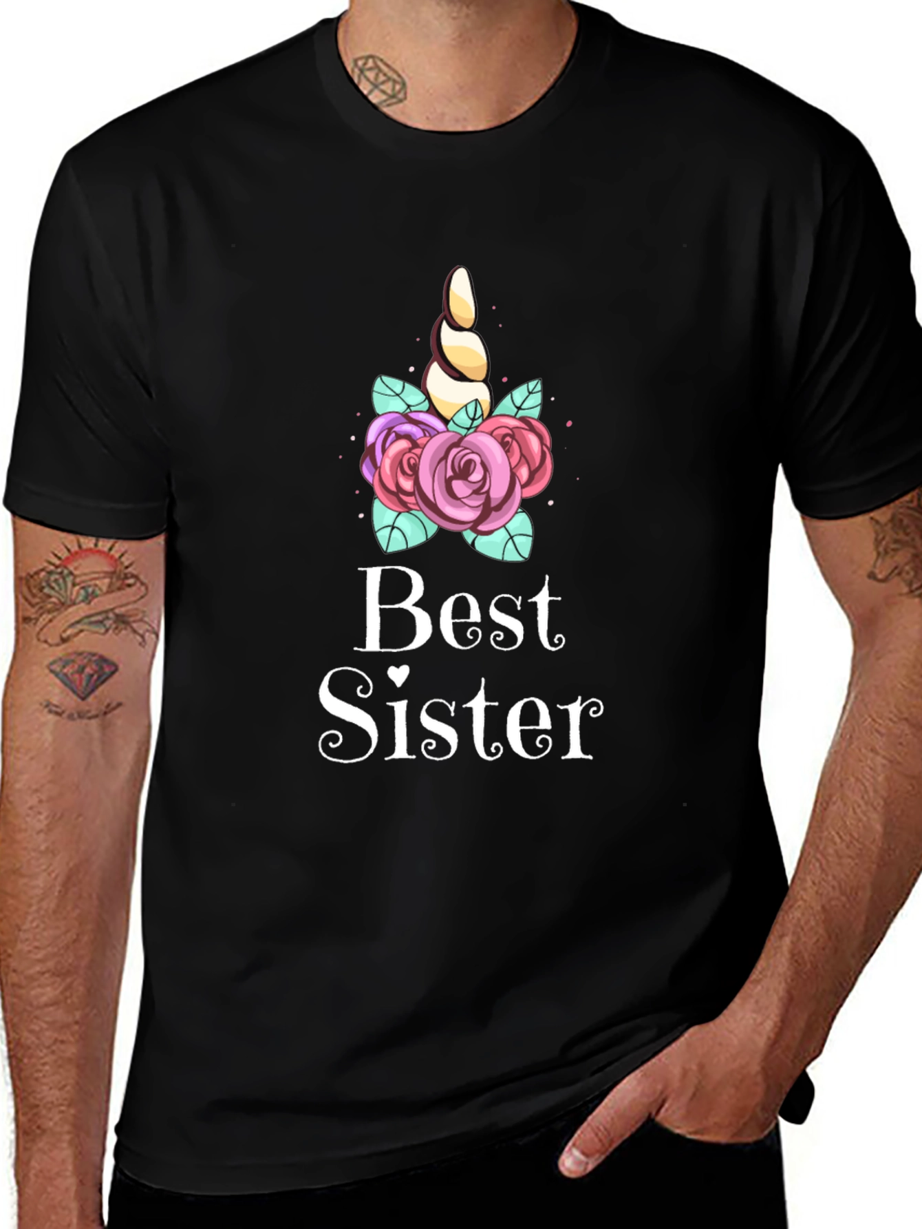 Best Sister Unicorn Tee - Black