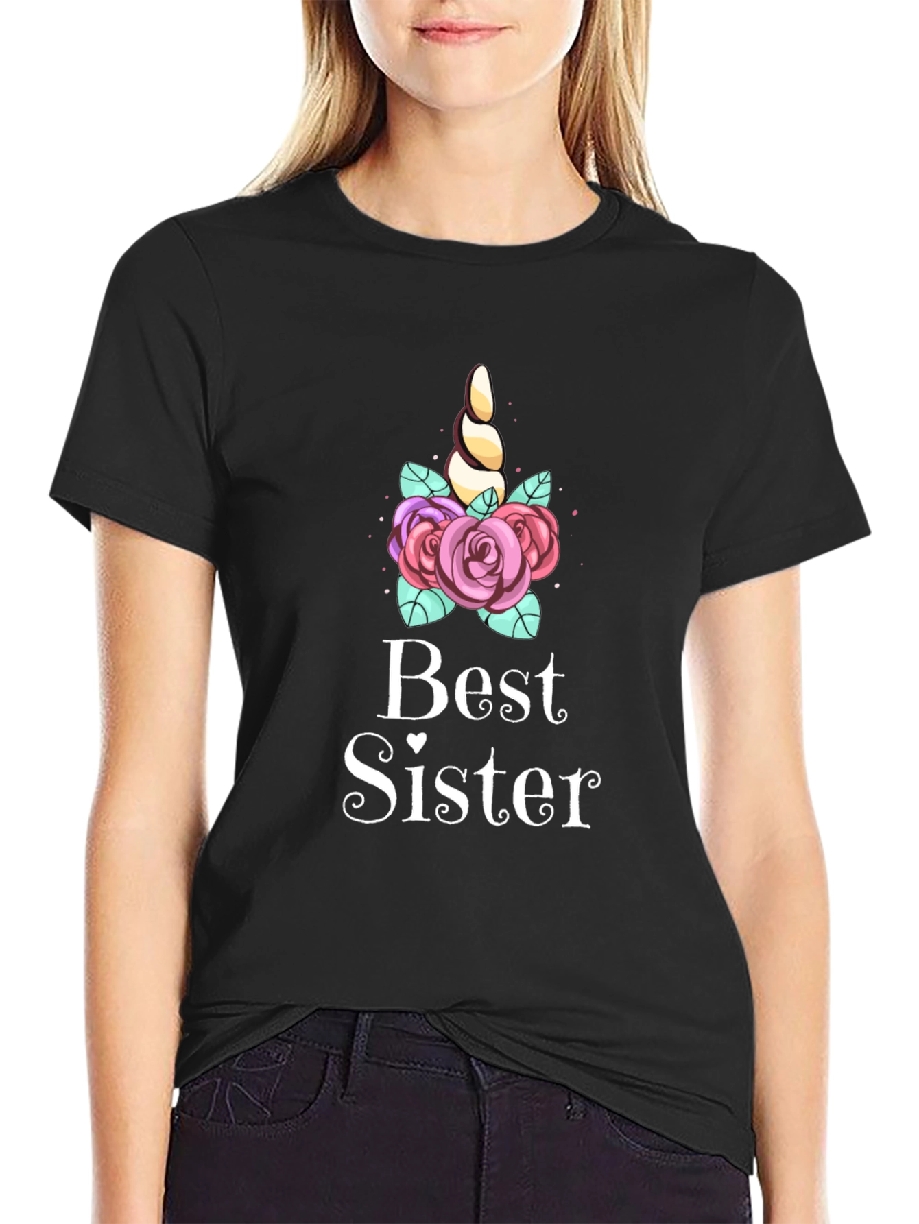 Best Sister Unicorn Tee - Black