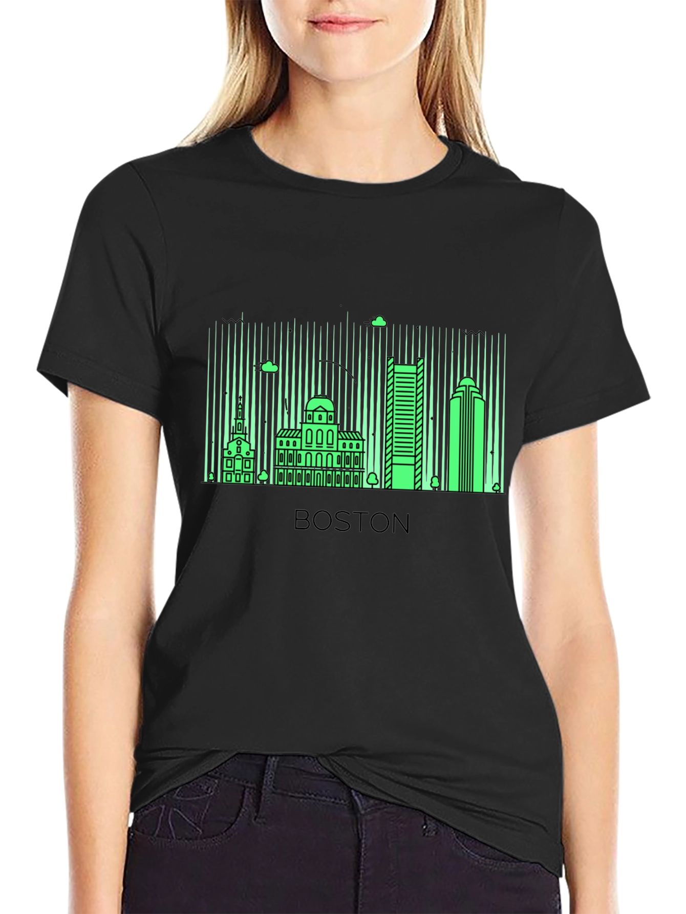 Boston Skyline Graphic T-Shirt - Black