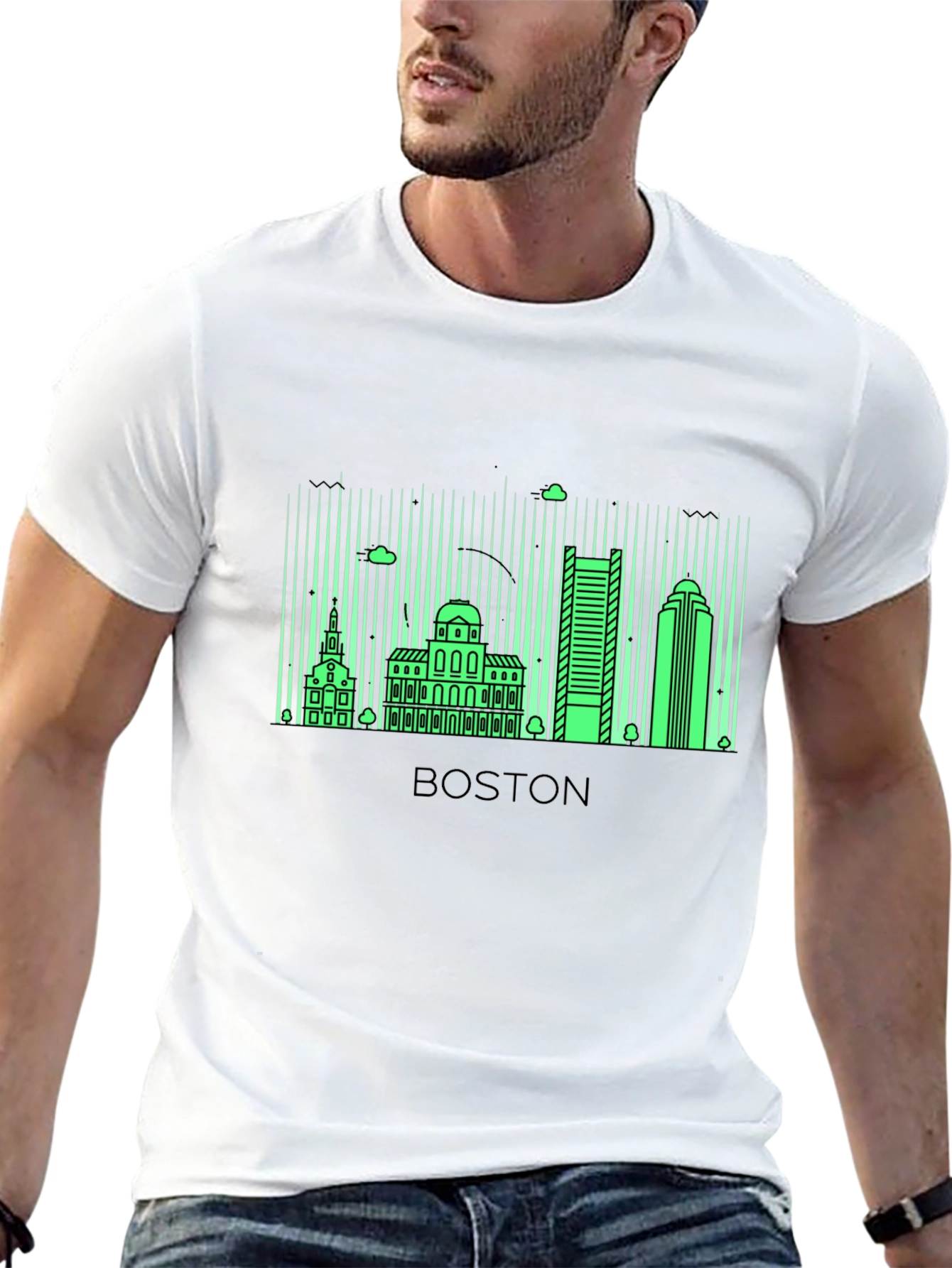 Boston Skyline Graphic T-Shirt - Black