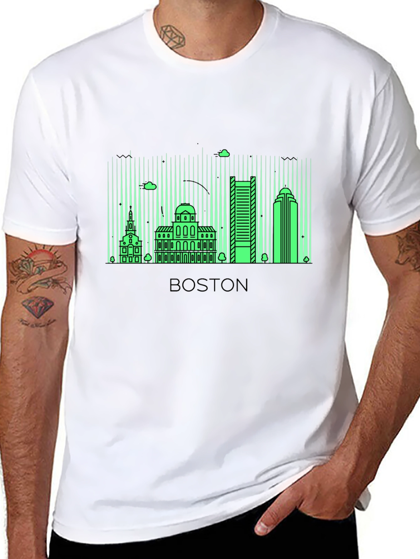 Boston Skyline Graphic T-Shirt - Black