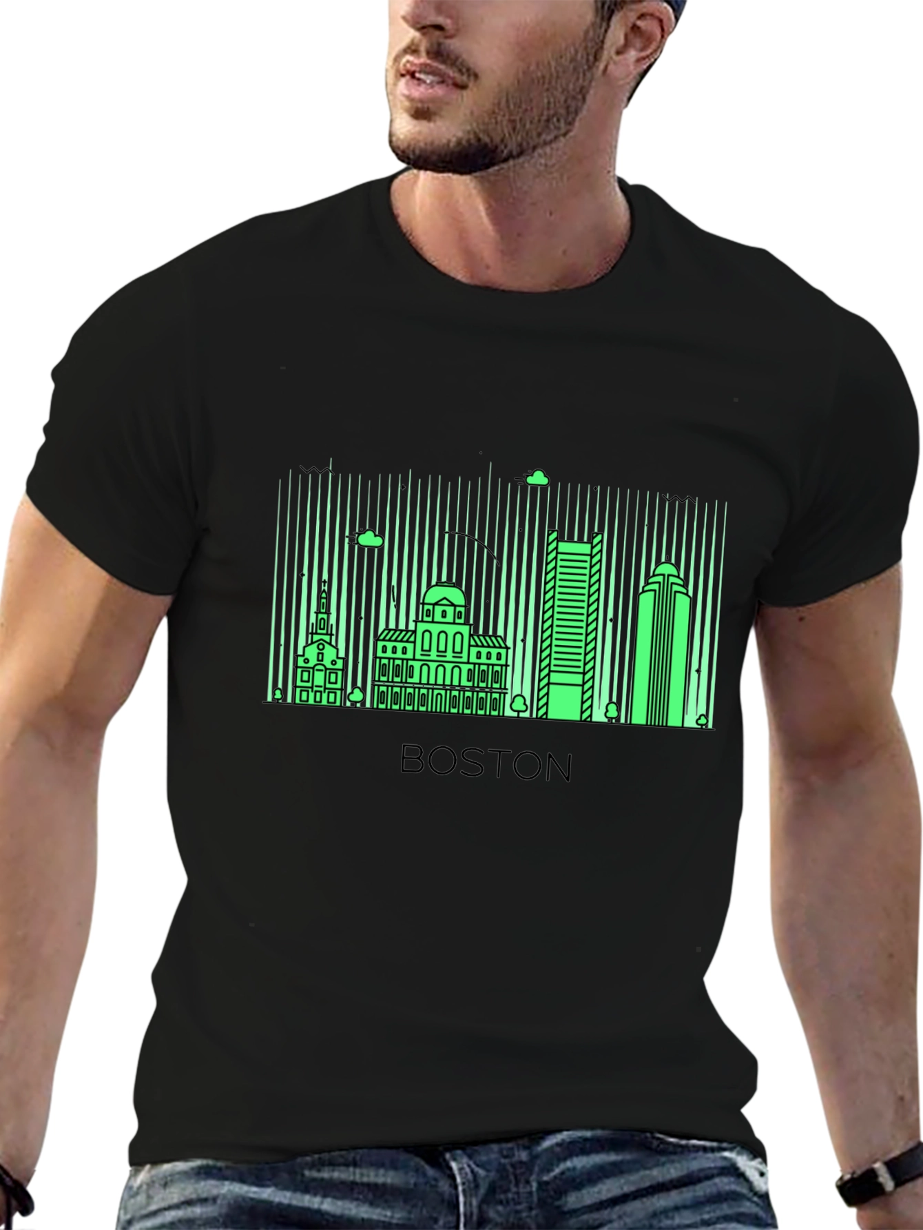 Boston Skyline Graphic T-Shirt - Black