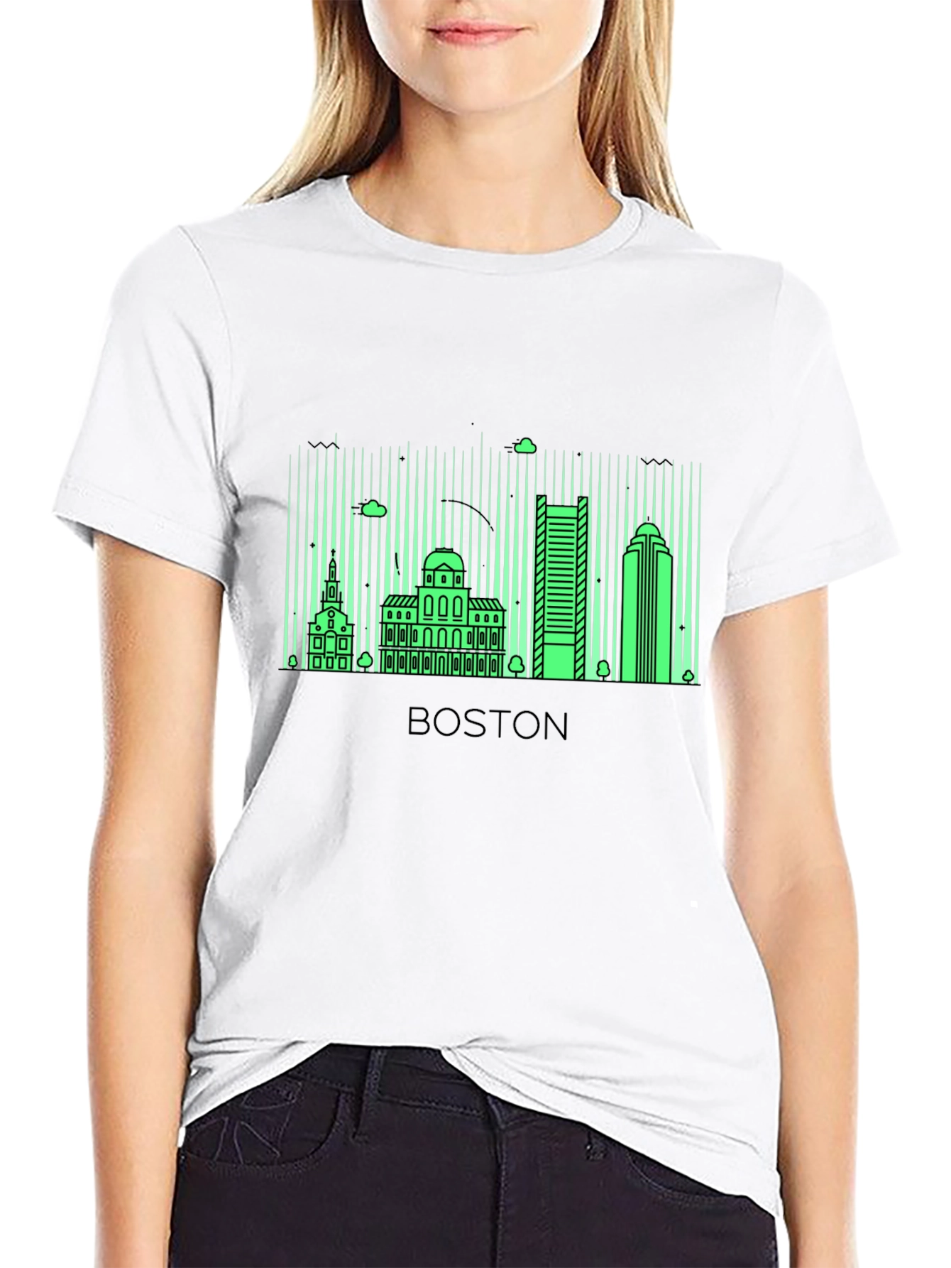 Boston Skyline Graphic T-Shirt - Black