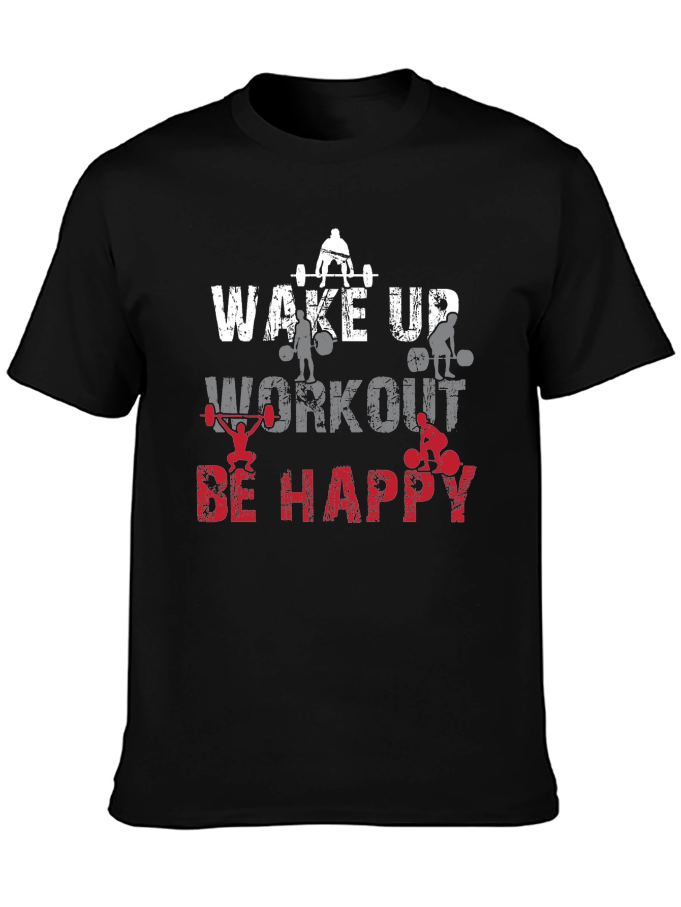Wake Up Workout Happy Black Graphic Tee