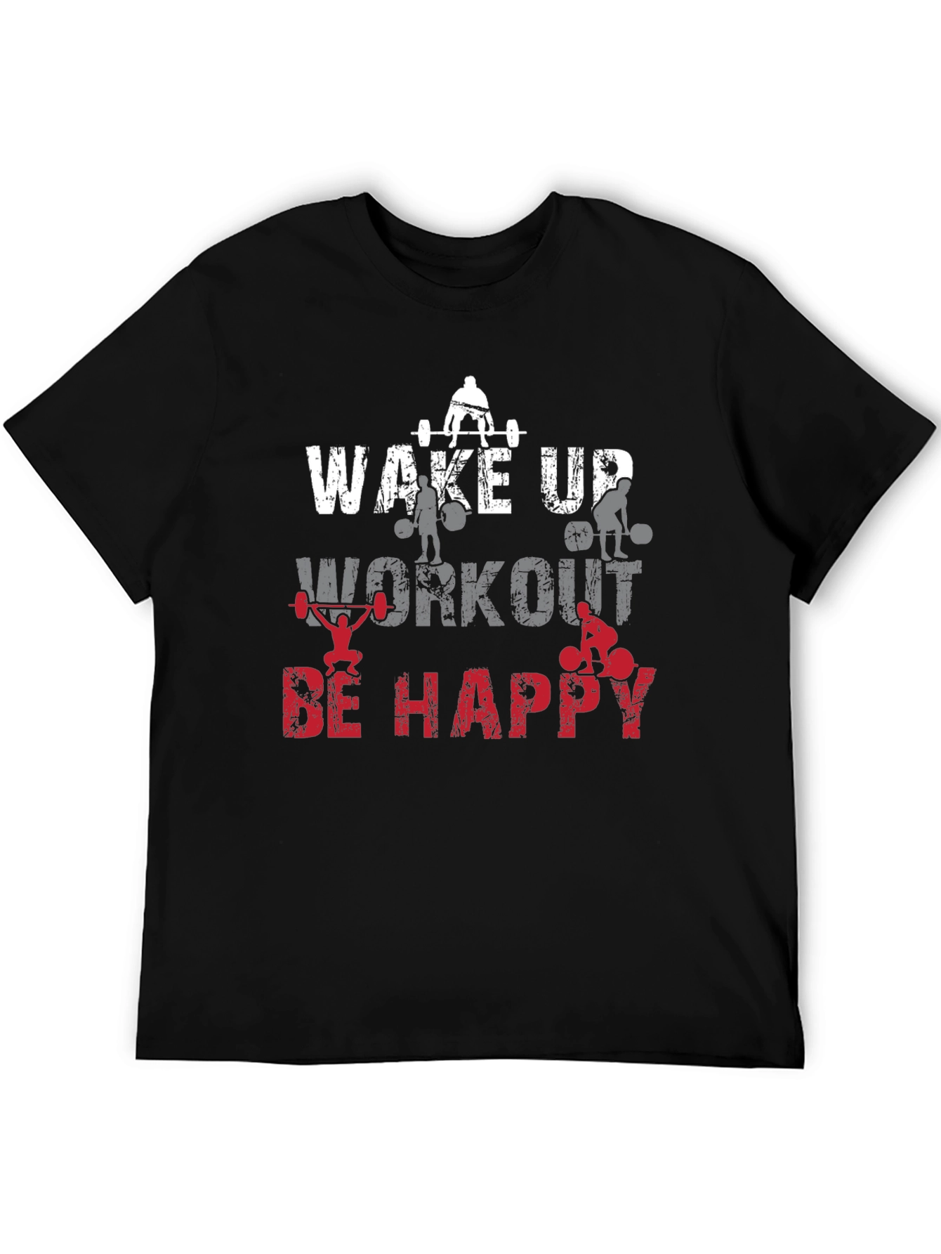 Wake Up Workout Happy Black Graphic Tee