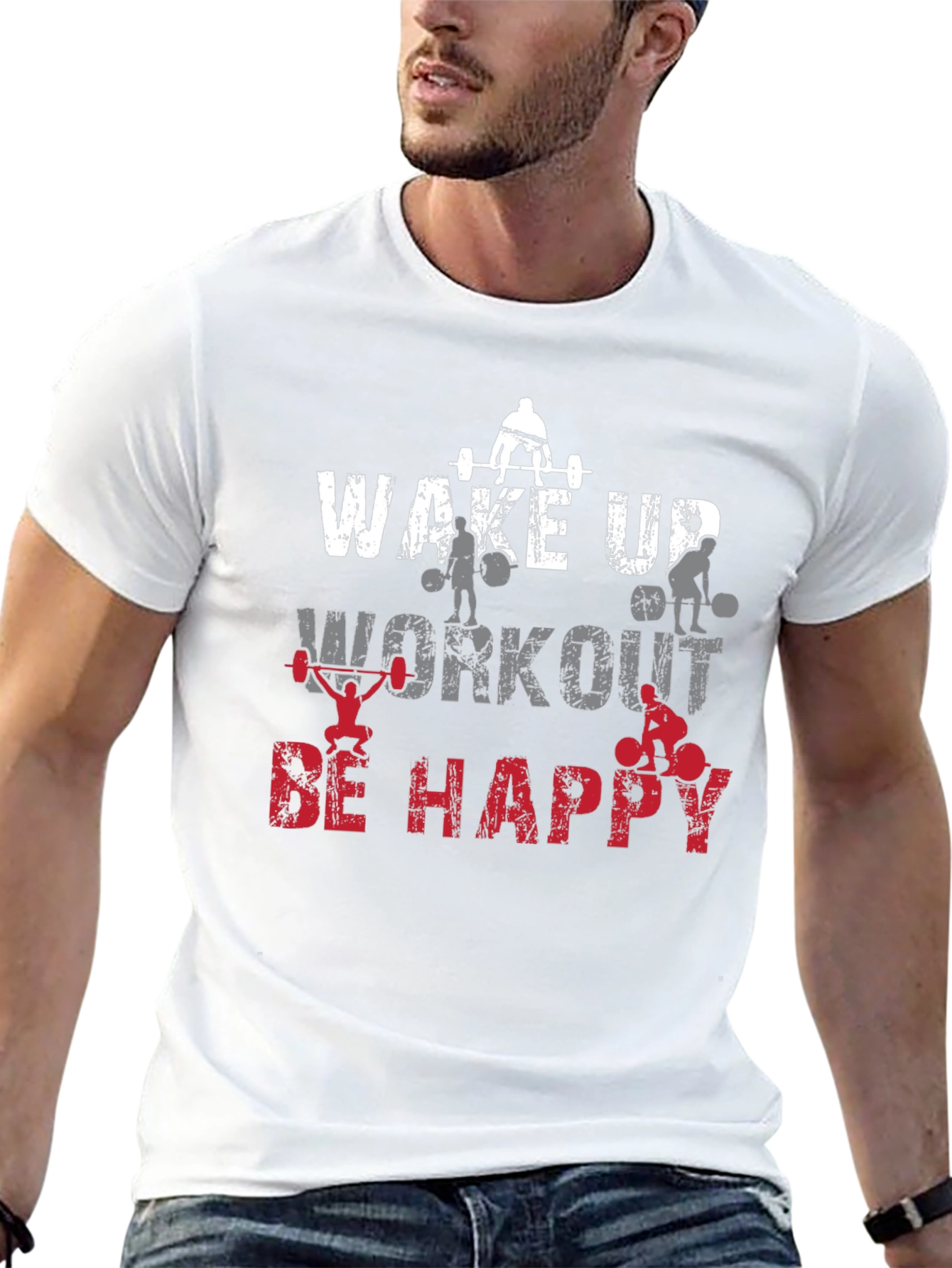 Wake Up Workout Happy Black Graphic Tee
